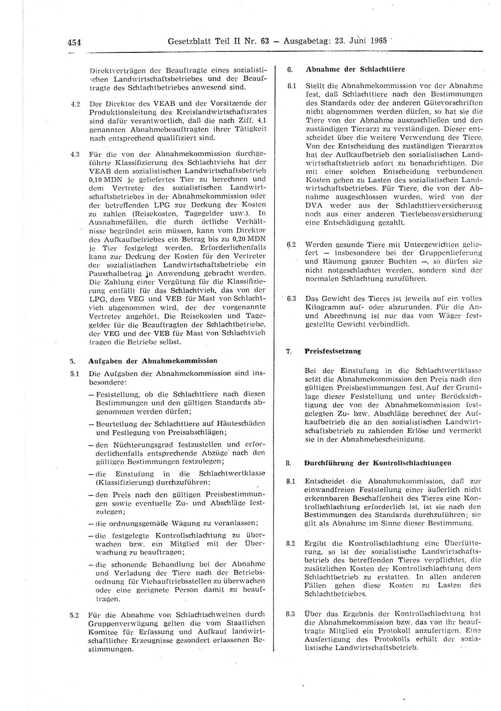 Gesetzblatt (GBl.) der Deutschen Demokratischen Republik (DDR) Teil ⅠⅠ 1965, Seite 454 (GBl. DDR ⅠⅠ 1965, S. 454)