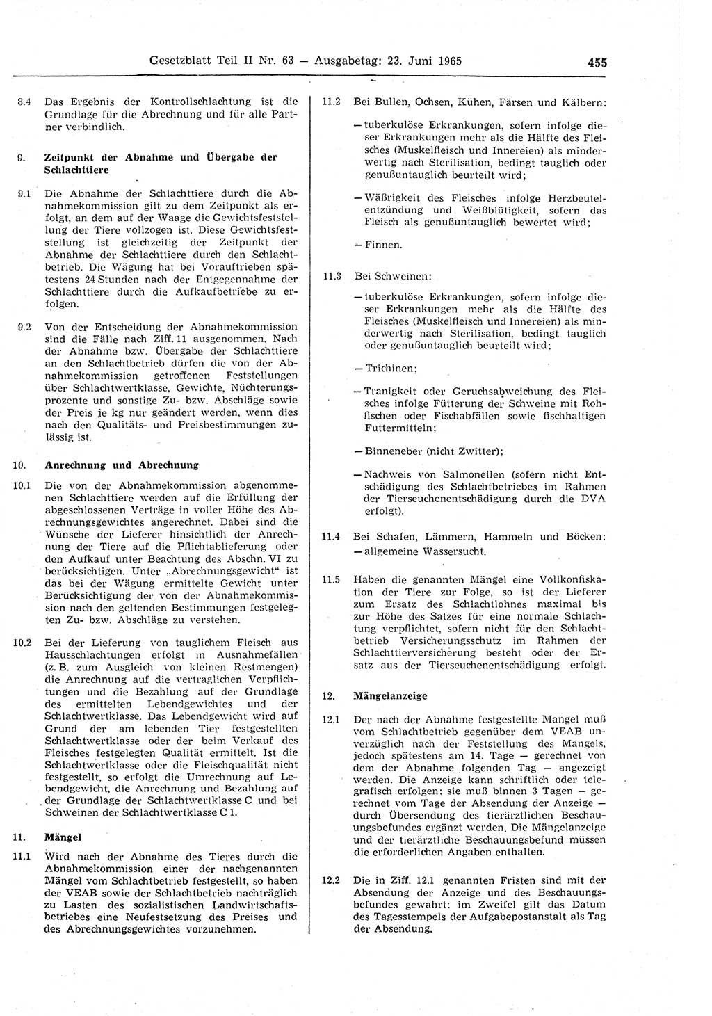 Gesetzblatt (GBl.) der Deutschen Demokratischen Republik (DDR) Teil ⅠⅠ 1965, Seite 455 (GBl. DDR ⅠⅠ 1965, S. 455)