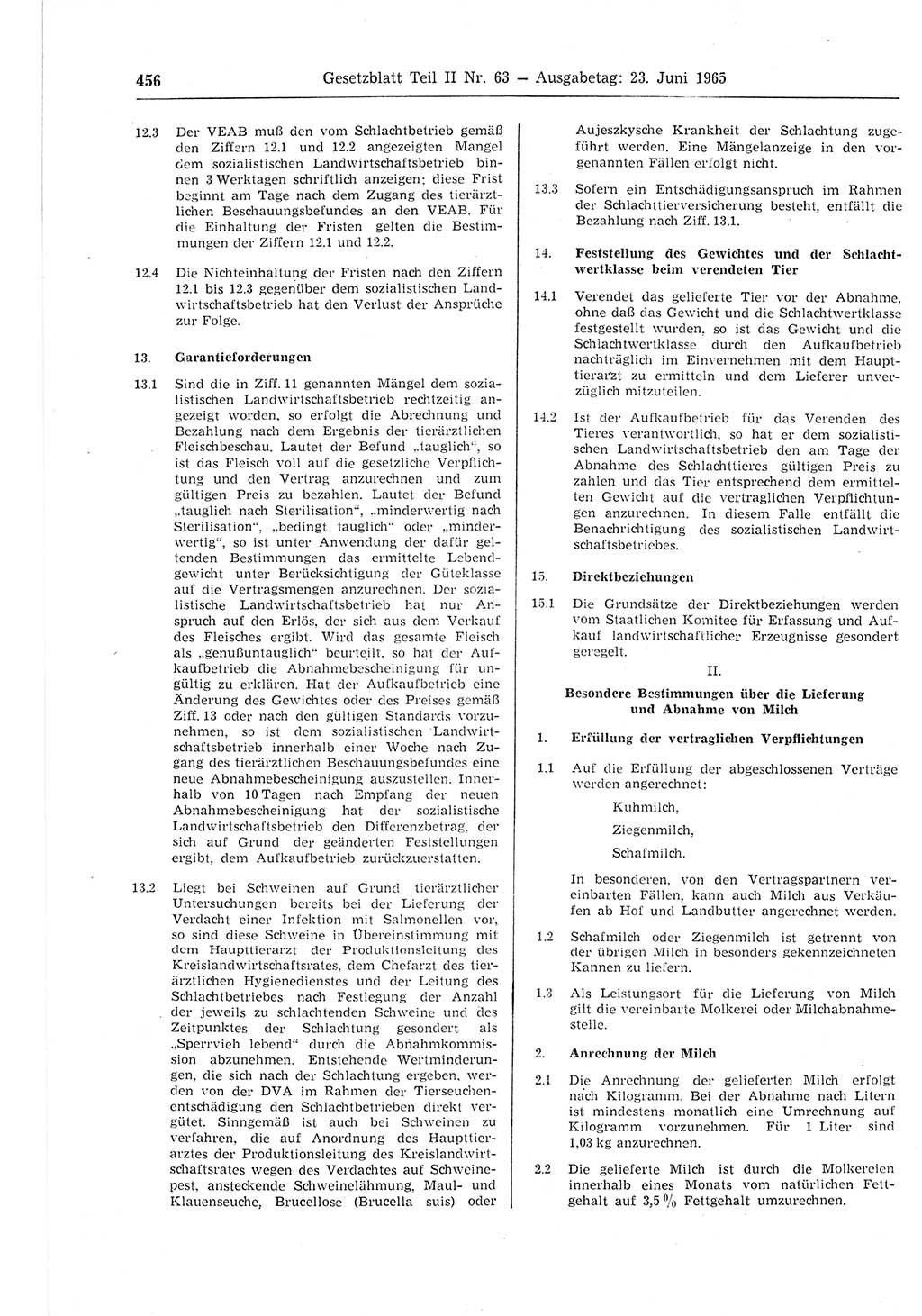Gesetzblatt (GBl.) der Deutschen Demokratischen Republik (DDR) Teil ⅠⅠ 1965, Seite 456 (GBl. DDR ⅠⅠ 1965, S. 456)