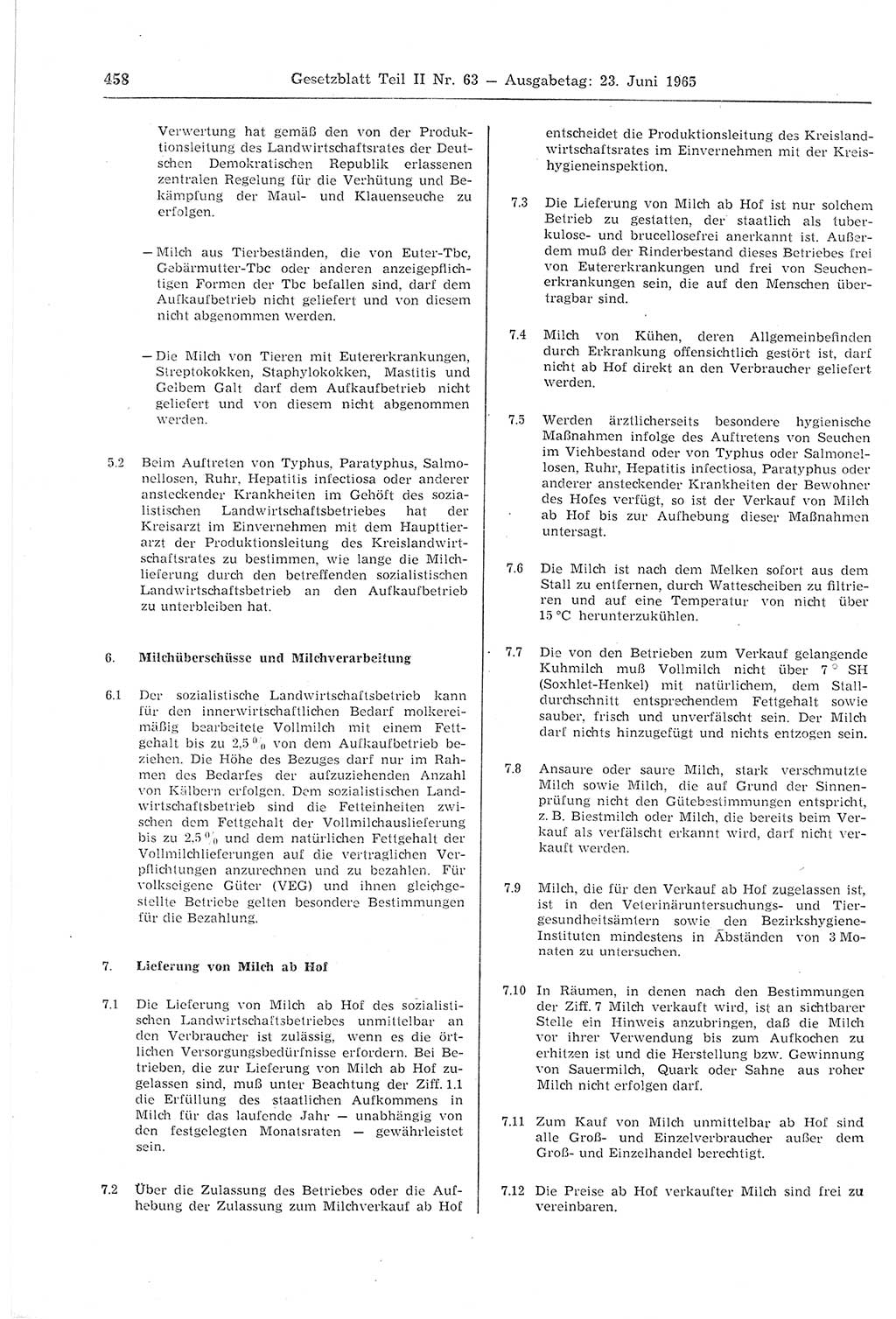 Gesetzblatt (GBl.) der Deutschen Demokratischen Republik (DDR) Teil ⅠⅠ 1965, Seite 458 (GBl. DDR ⅠⅠ 1965, S. 458)