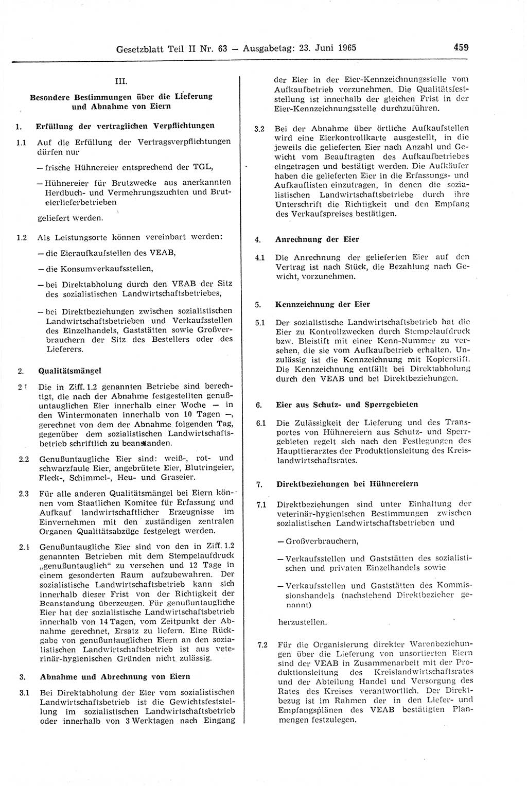 Gesetzblatt (GBl.) der Deutschen Demokratischen Republik (DDR) Teil ⅠⅠ 1965, Seite 459 (GBl. DDR ⅠⅠ 1965, S. 459)