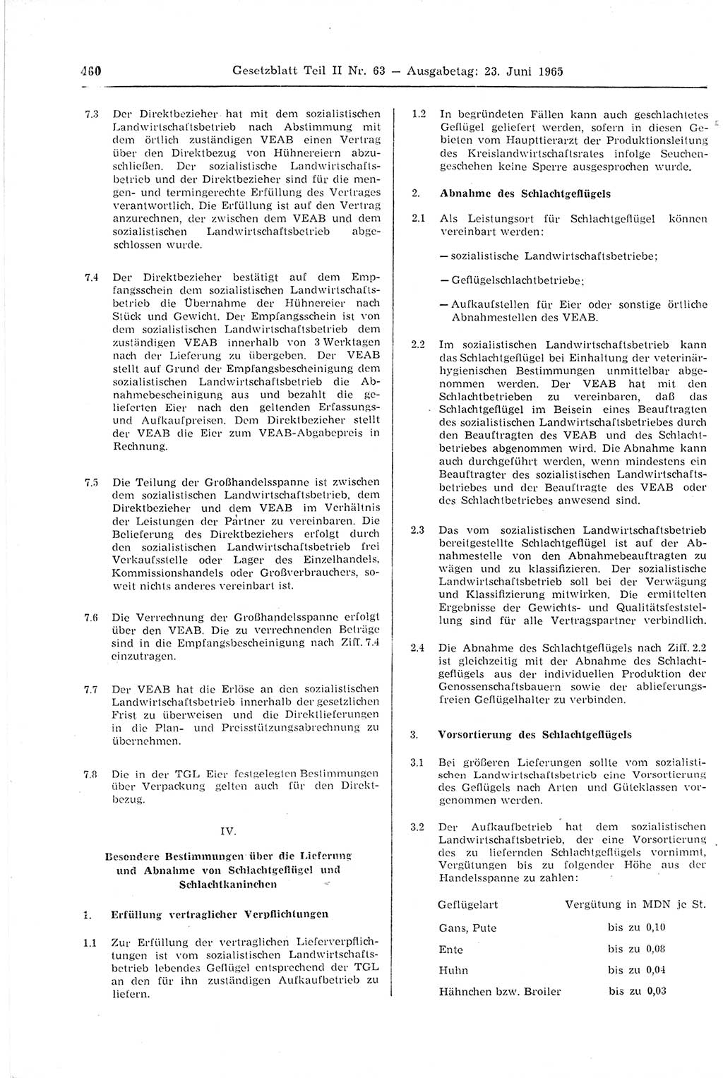 Gesetzblatt (GBl.) der Deutschen Demokratischen Republik (DDR) Teil ⅠⅠ 1965, Seite 460 (GBl. DDR ⅠⅠ 1965, S. 460)