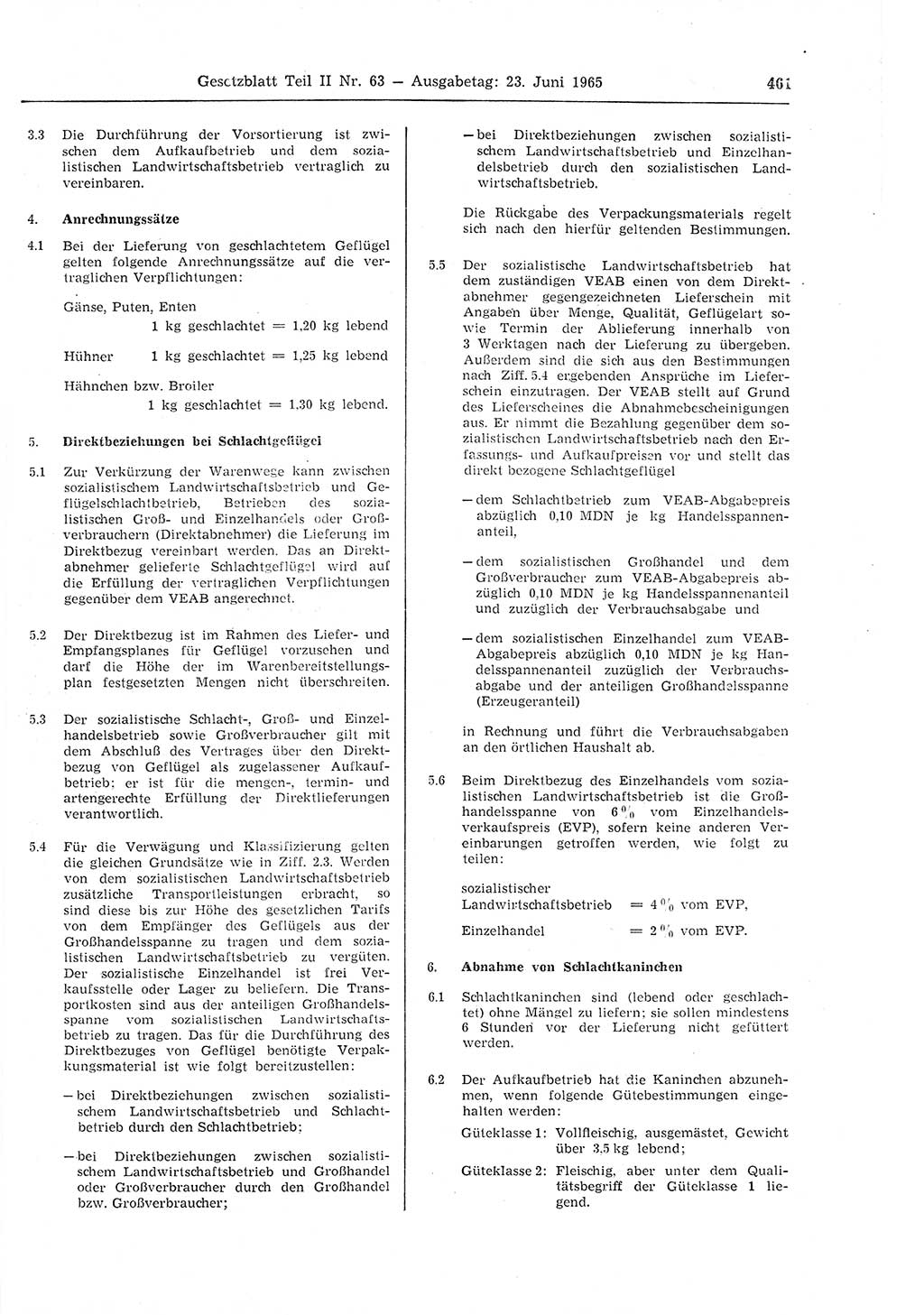 Gesetzblatt (GBl.) der Deutschen Demokratischen Republik (DDR) Teil ⅠⅠ 1965, Seite 461 (GBl. DDR ⅠⅠ 1965, S. 461)