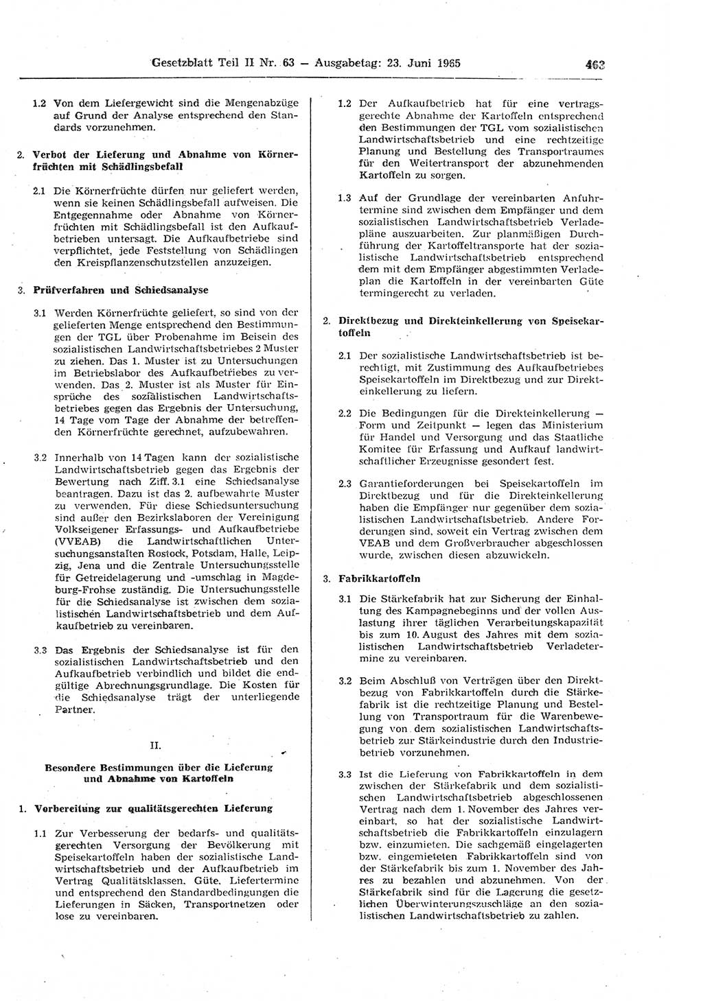 Gesetzblatt (GBl.) der Deutschen Demokratischen Republik (DDR) Teil ⅠⅠ 1965, Seite 463 (GBl. DDR ⅠⅠ 1965, S. 463)