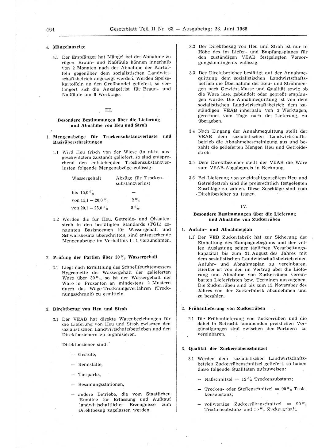 Gesetzblatt (GBl.) der Deutschen Demokratischen Republik (DDR) Teil ⅠⅠ 1965, Seite 464 (GBl. DDR ⅠⅠ 1965, S. 464)