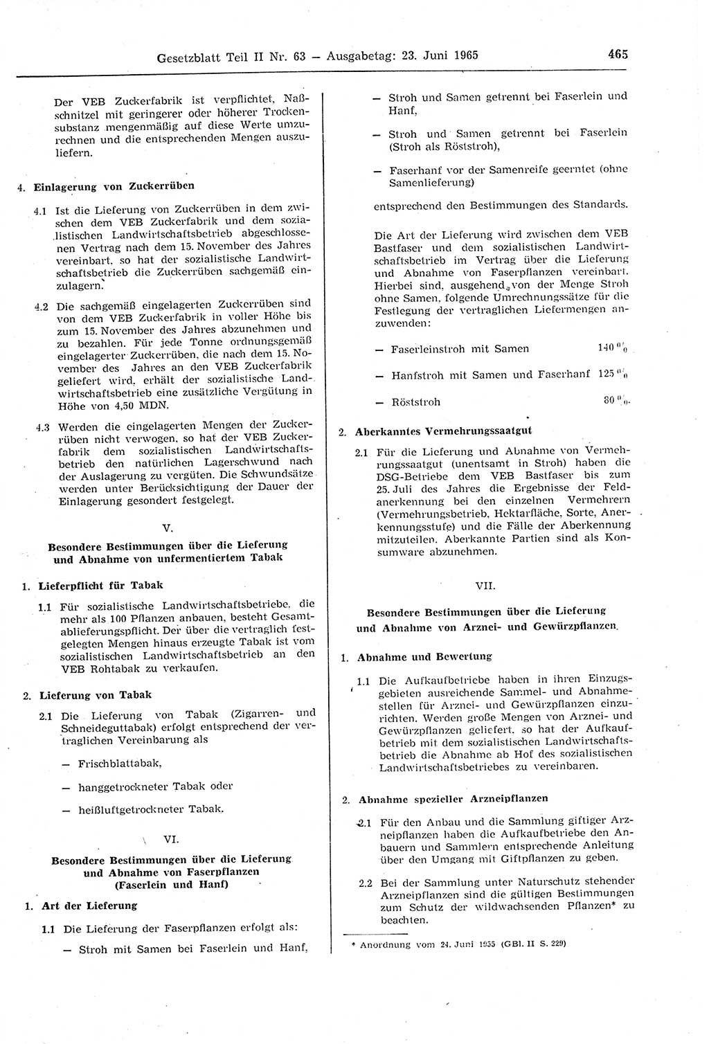 Gesetzblatt (GBl.) der Deutschen Demokratischen Republik (DDR) Teil ⅠⅠ 1965, Seite 465 (GBl. DDR ⅠⅠ 1965, S. 465)