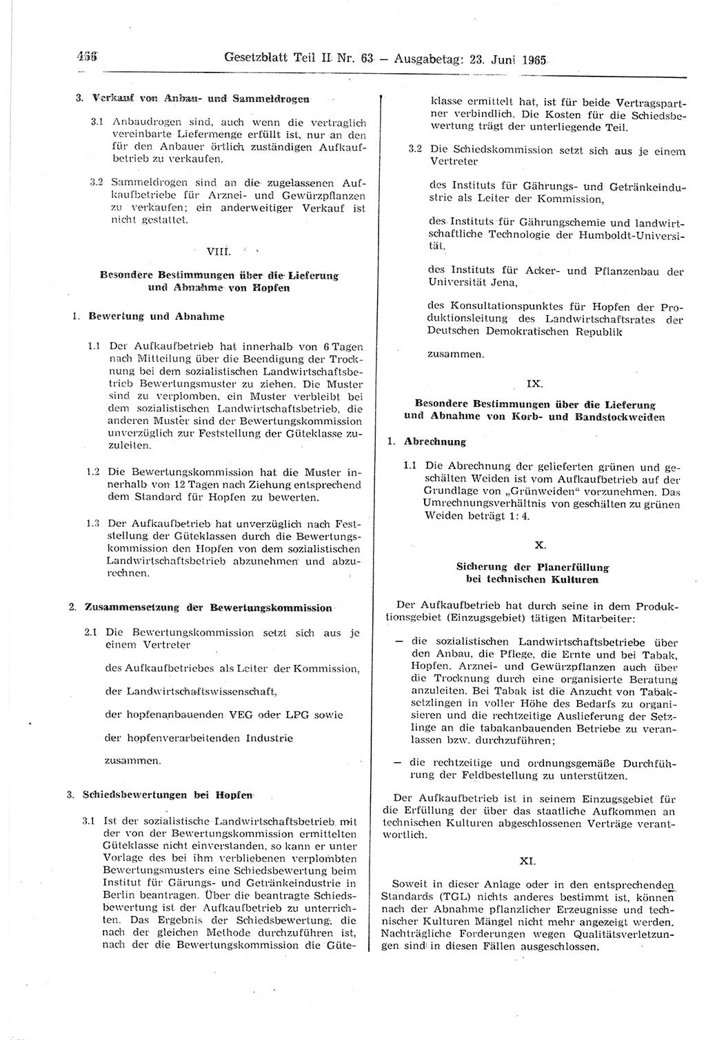 Gesetzblatt (GBl.) der Deutschen Demokratischen Republik (DDR) Teil ⅠⅠ 1965, Seite 466 (GBl. DDR ⅠⅠ 1965, S. 466)