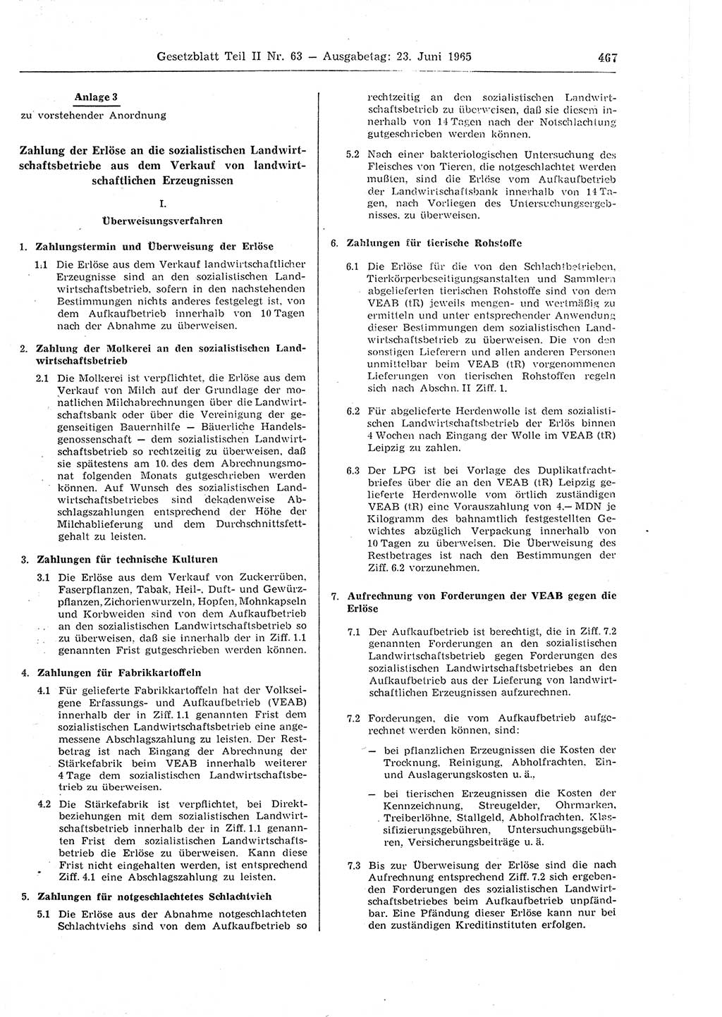 Gesetzblatt (GBl.) der Deutschen Demokratischen Republik (DDR) Teil ⅠⅠ 1965, Seite 467 (GBl. DDR ⅠⅠ 1965, S. 467)