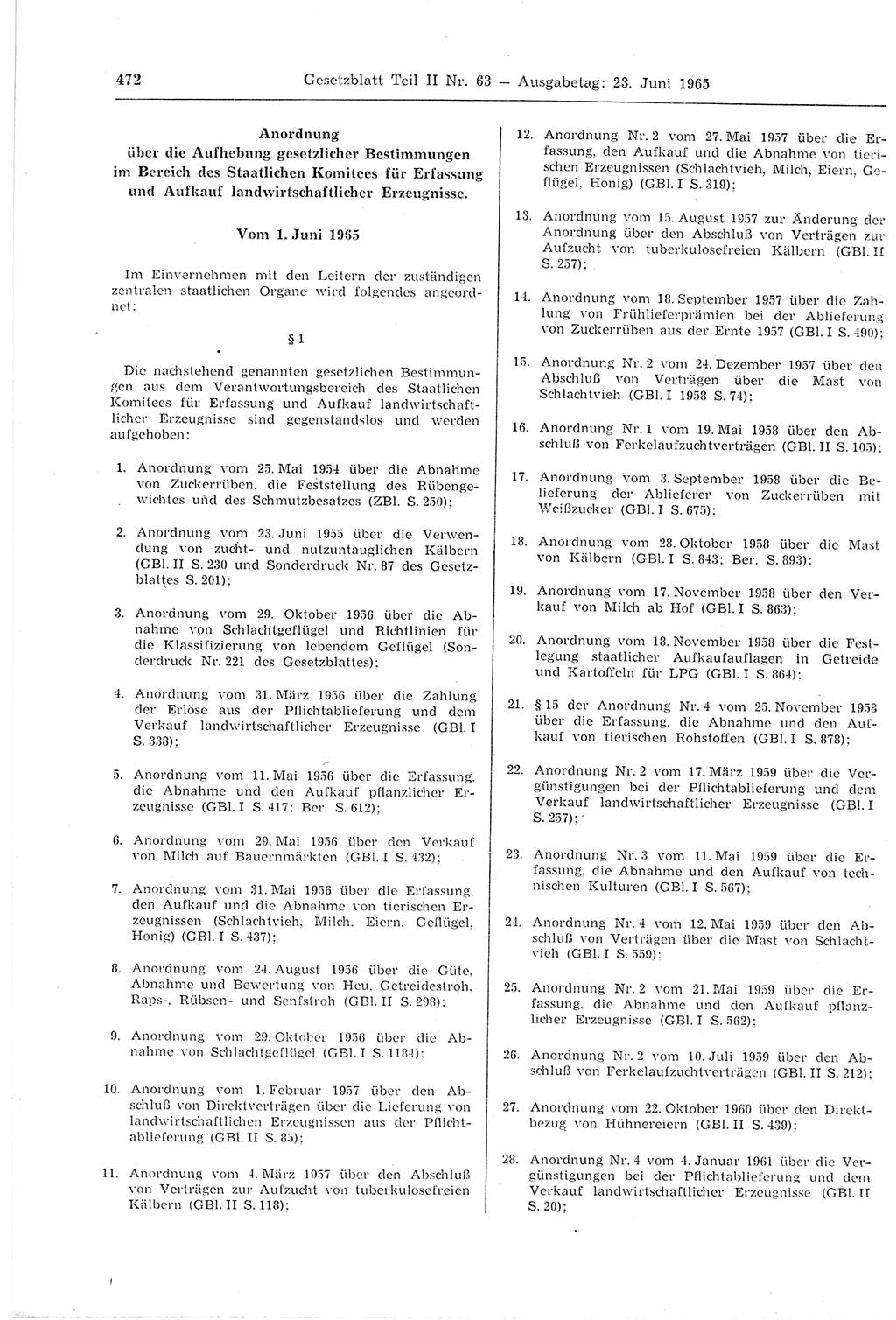 Gesetzblatt (GBl.) der Deutschen Demokratischen Republik (DDR) Teil ⅠⅠ 1965, Seite 472 (GBl. DDR ⅠⅠ 1965, S. 472)