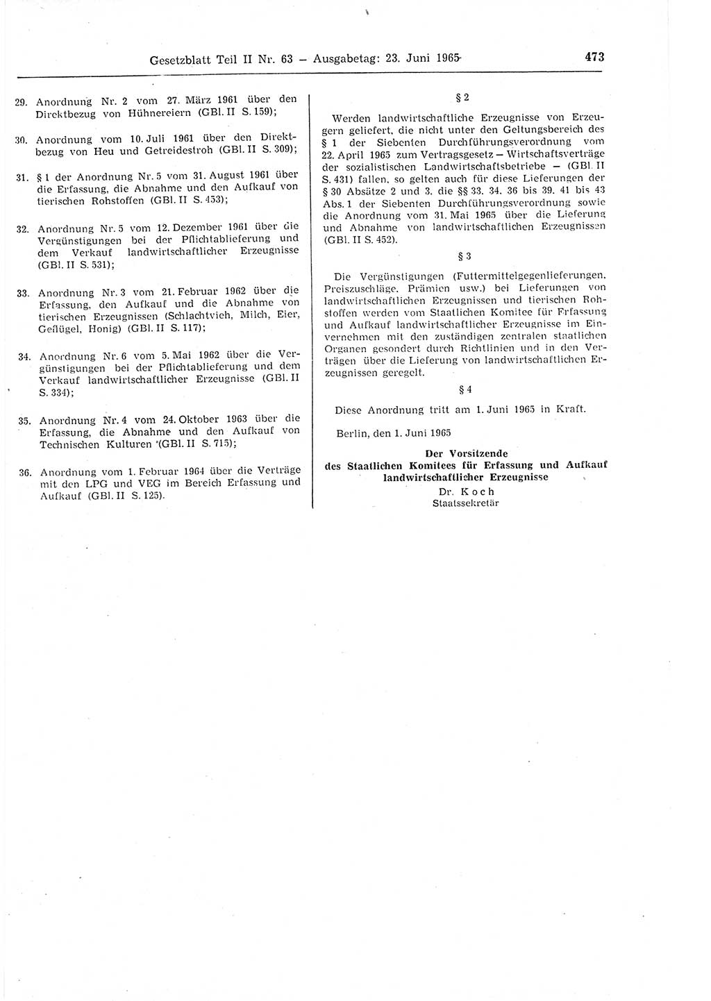 Gesetzblatt (GBl.) der Deutschen Demokratischen Republik (DDR) Teil ⅠⅠ 1965, Seite 473 (GBl. DDR ⅠⅠ 1965, S. 473)