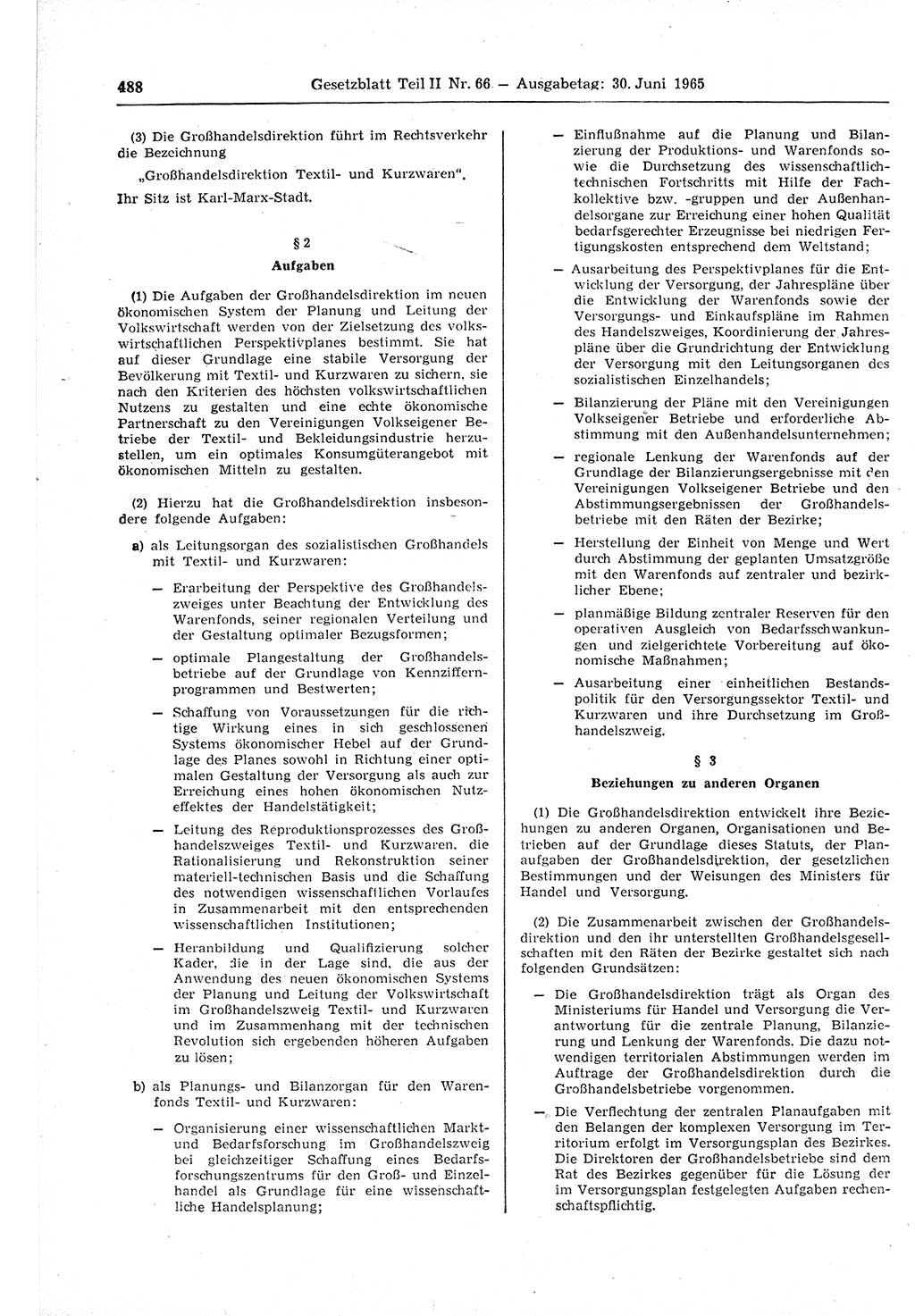 Gesetzblatt (GBl.) der Deutschen Demokratischen Republik (DDR) Teil ⅠⅠ 1965, Seite 488 (GBl. DDR ⅠⅠ 1965, S. 488)
