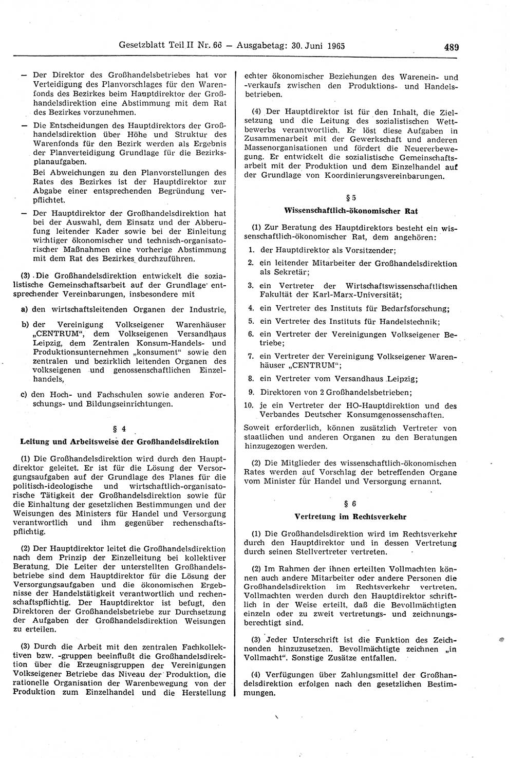 Gesetzblatt (GBl.) der Deutschen Demokratischen Republik (DDR) Teil ⅠⅠ 1965, Seite 489 (GBl. DDR ⅠⅠ 1965, S. 489)
