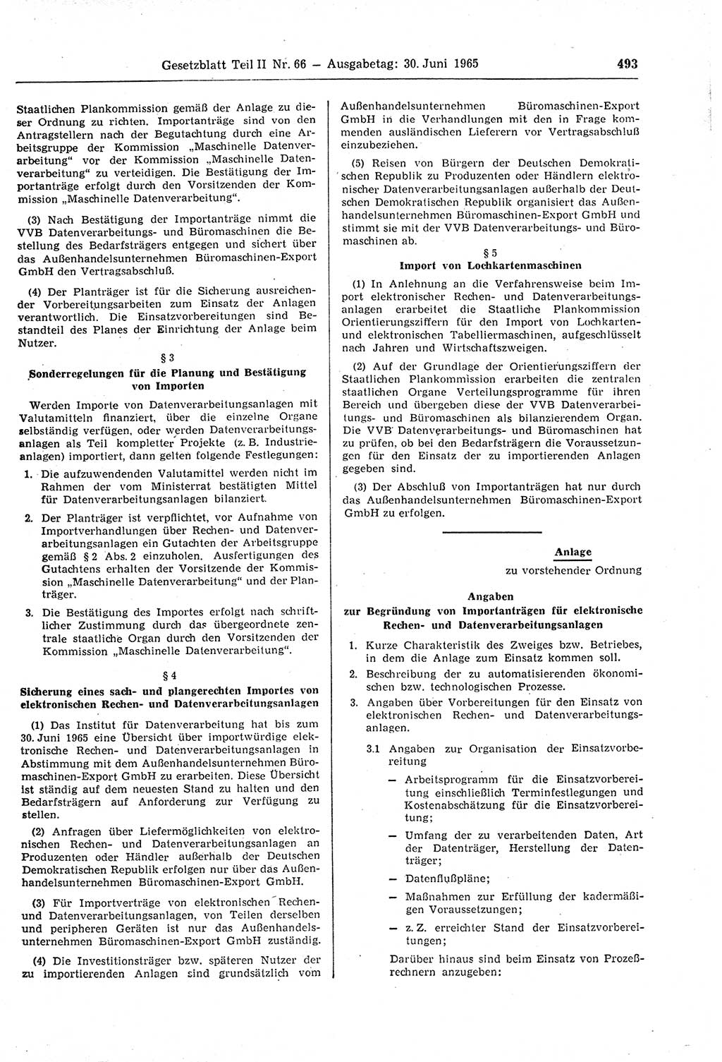 Gesetzblatt (GBl.) der Deutschen Demokratischen Republik (DDR) Teil ⅠⅠ 1965, Seite 493 (GBl. DDR ⅠⅠ 1965, S. 493)