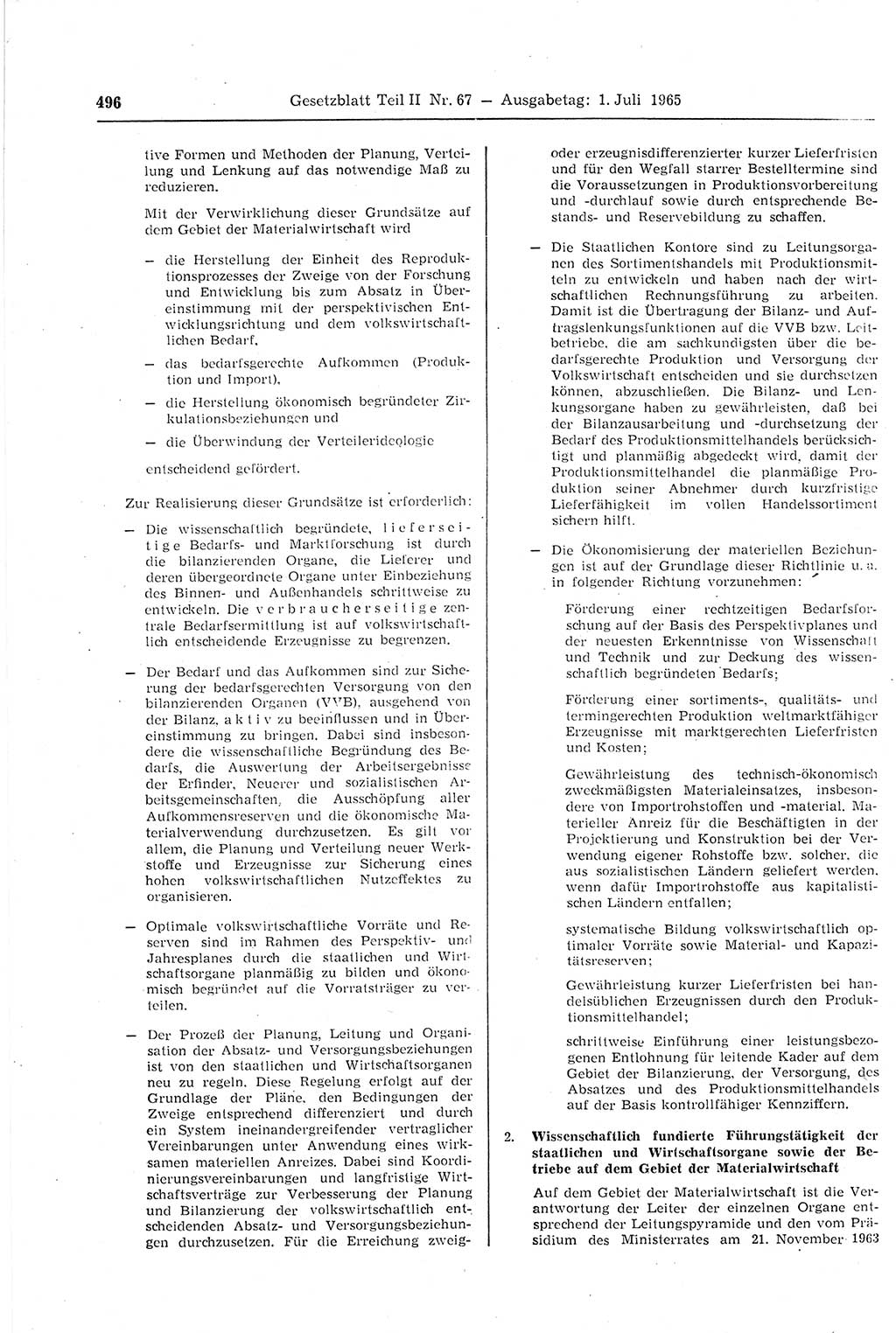 Gesetzblatt (GBl.) der Deutschen Demokratischen Republik (DDR) Teil ⅠⅠ 1965, Seite 496 (GBl. DDR ⅠⅠ 1965, S. 496)