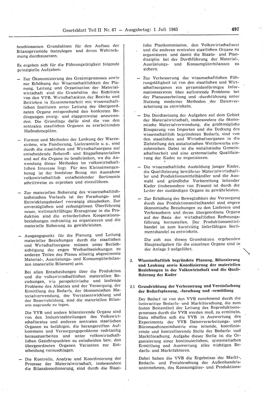 Gesetzblatt (GBl.) der Deutschen Demokratischen Republik (DDR) Teil ⅠⅠ 1965, Seite 497 (GBl. DDR ⅠⅠ 1965, S. 497)