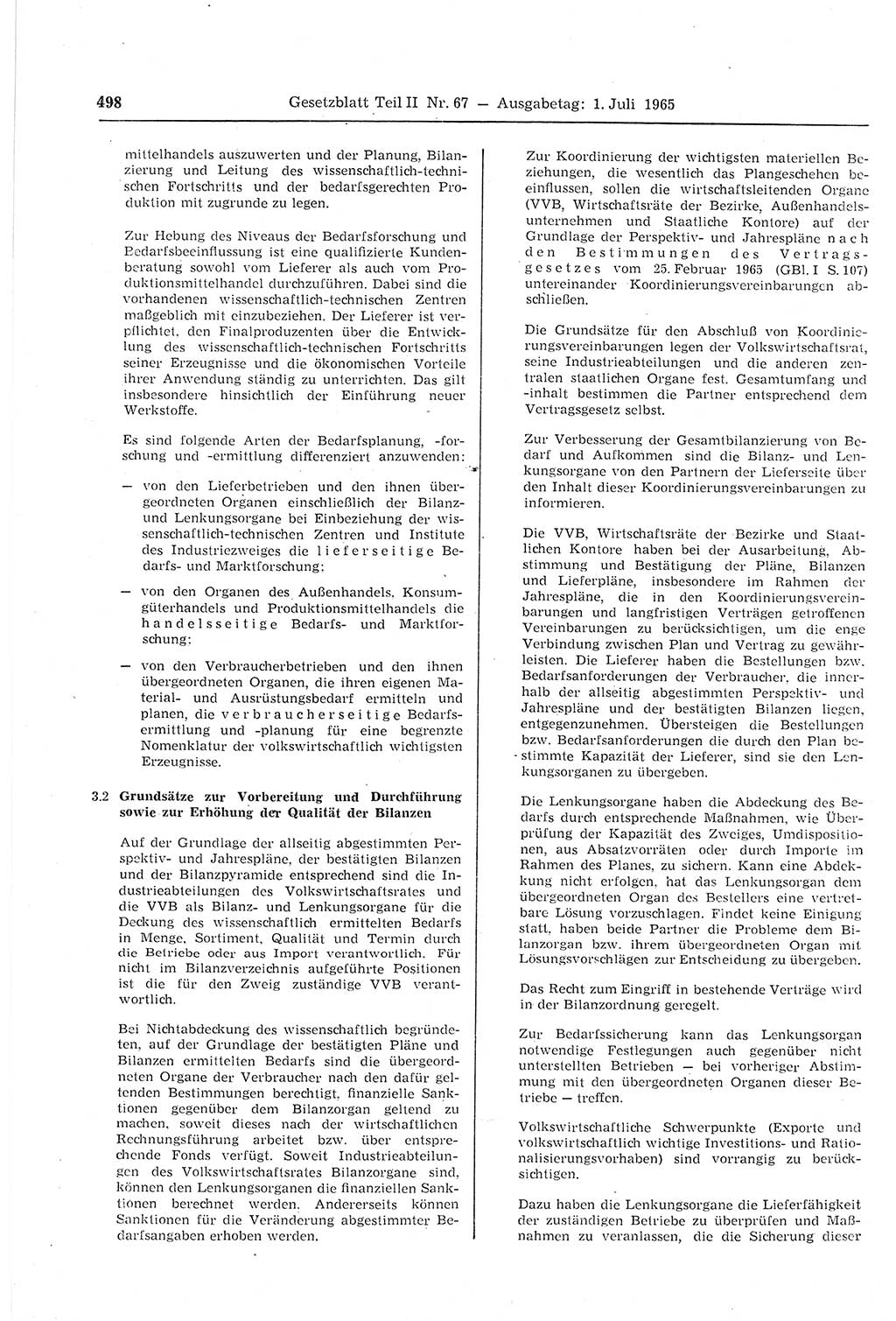 Gesetzblatt (GBl.) der Deutschen Demokratischen Republik (DDR) Teil ⅠⅠ 1965, Seite 498 (GBl. DDR ⅠⅠ 1965, S. 498)