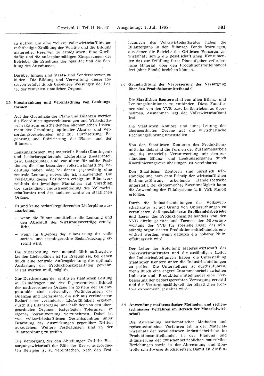 Gesetzblatt (GBl.) der Deutschen Demokratischen Republik (DDR) Teil ⅠⅠ 1965, Seite 501 (GBl. DDR ⅠⅠ 1965, S. 501)