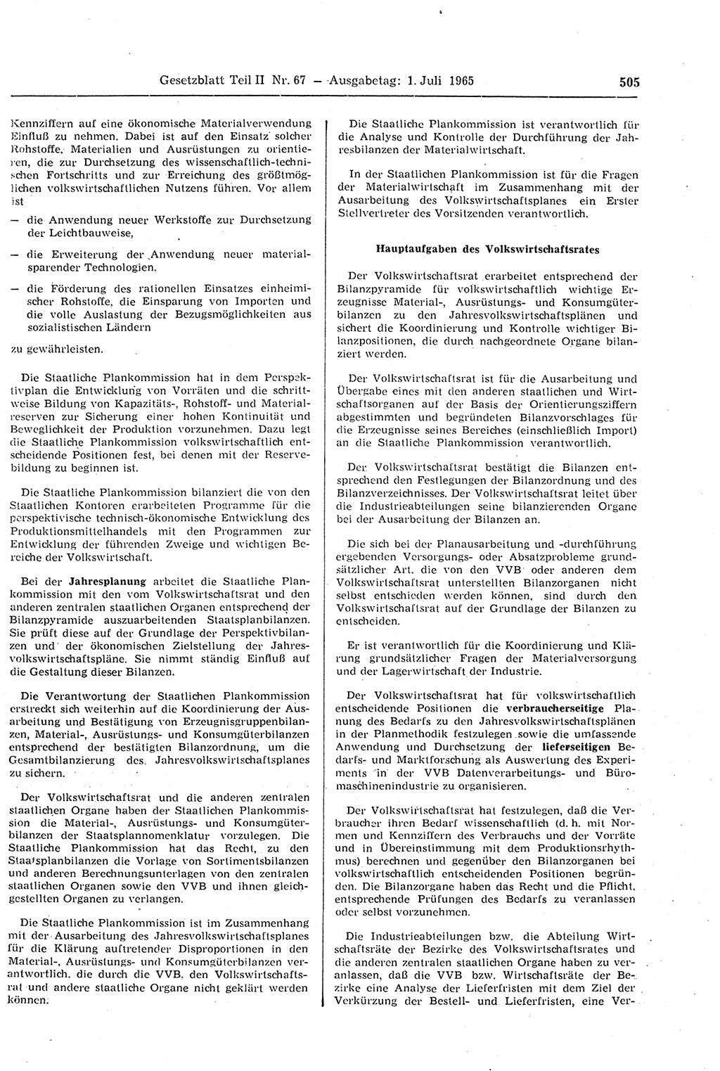 Gesetzblatt (GBl.) der Deutschen Demokratischen Republik (DDR) Teil ⅠⅠ 1965, Seite 505 (GBl. DDR ⅠⅠ 1965, S. 505)