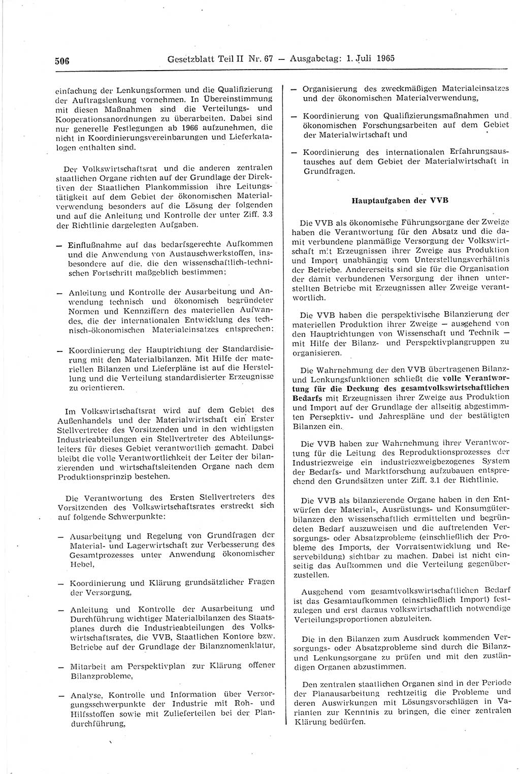 Gesetzblatt (GBl.) der Deutschen Demokratischen Republik (DDR) Teil ⅠⅠ 1965, Seite 506 (GBl. DDR ⅠⅠ 1965, S. 506)