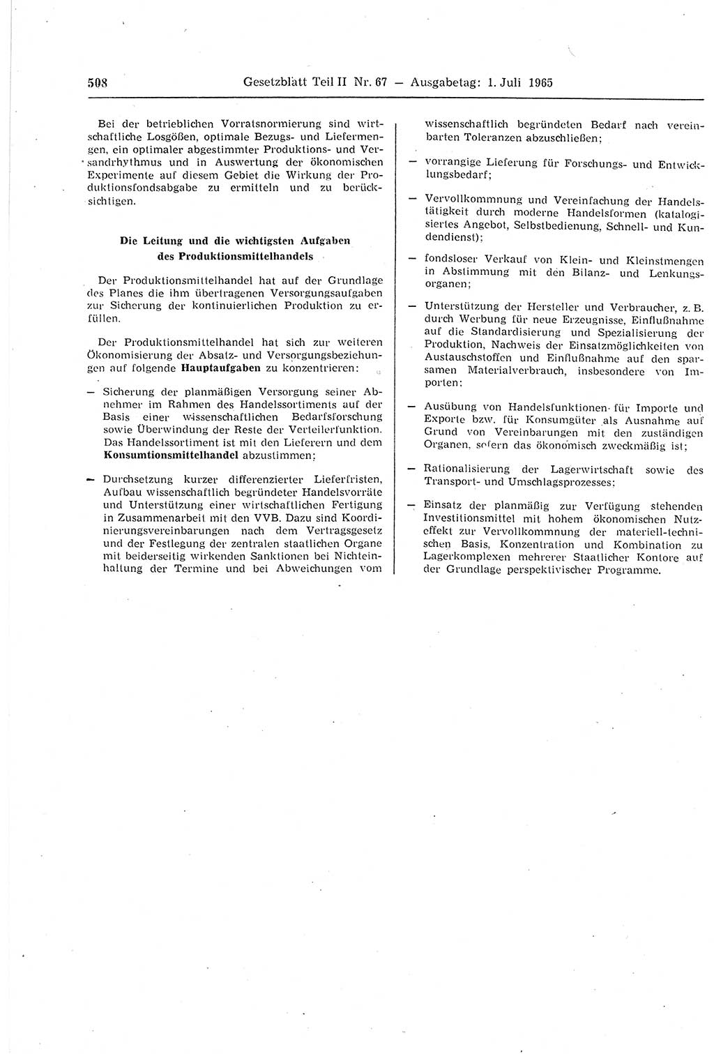 Gesetzblatt (GBl.) der Deutschen Demokratischen Republik (DDR) Teil ⅠⅠ 1965, Seite 508 (GBl. DDR ⅠⅠ 1965, S. 508)