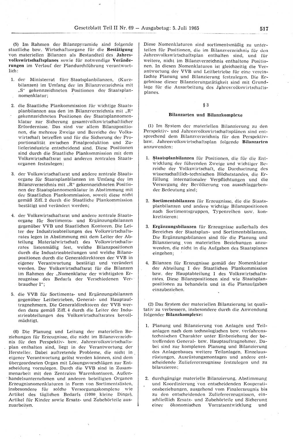 Gesetzblatt (GBl.) der Deutschen Demokratischen Republik (DDR) Teil ⅠⅠ 1965, Seite 517 (GBl. DDR ⅠⅠ 1965, S. 517)