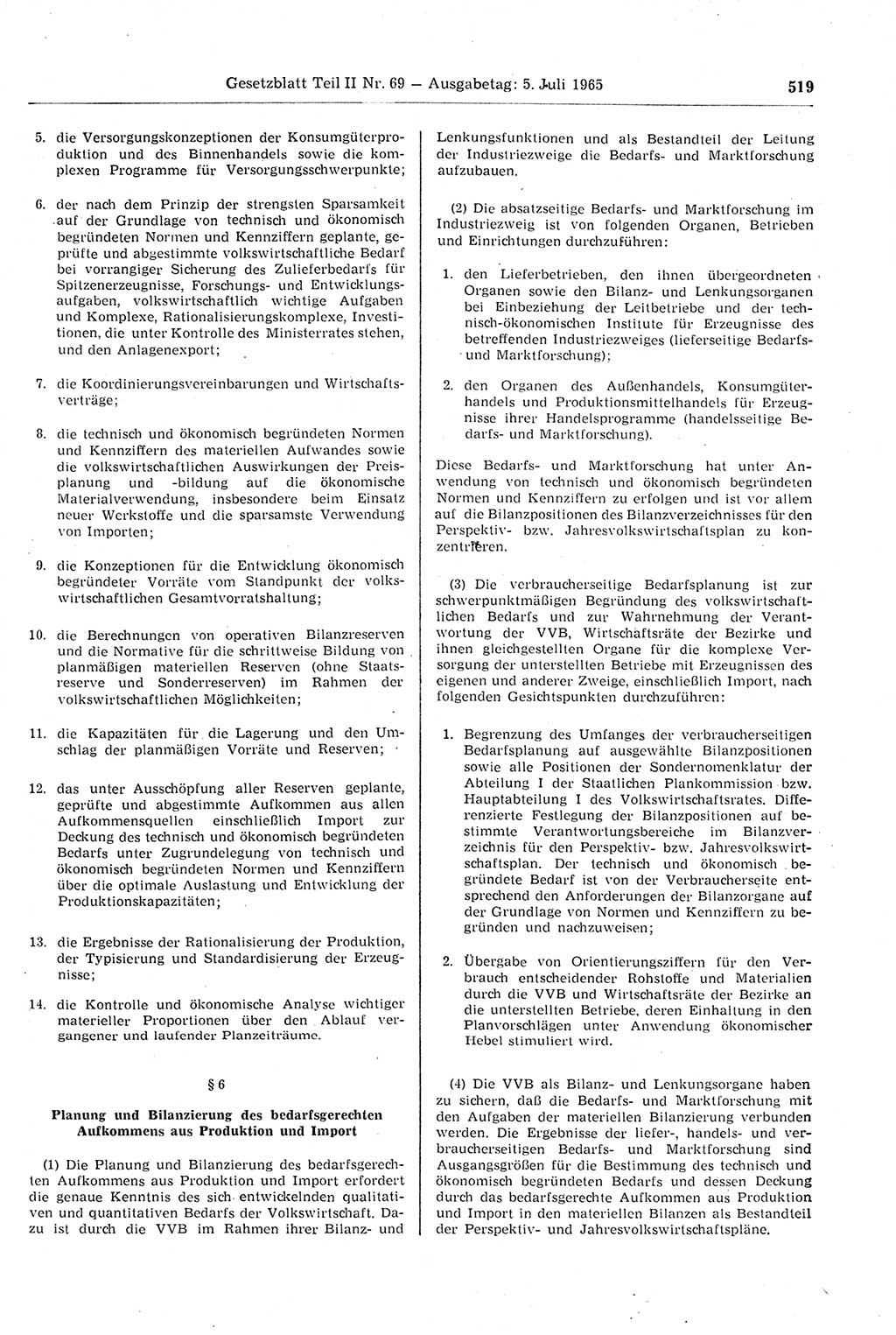 Gesetzblatt (GBl.) der Deutschen Demokratischen Republik (DDR) Teil ⅠⅠ 1965, Seite 519 (GBl. DDR ⅠⅠ 1965, S. 519)