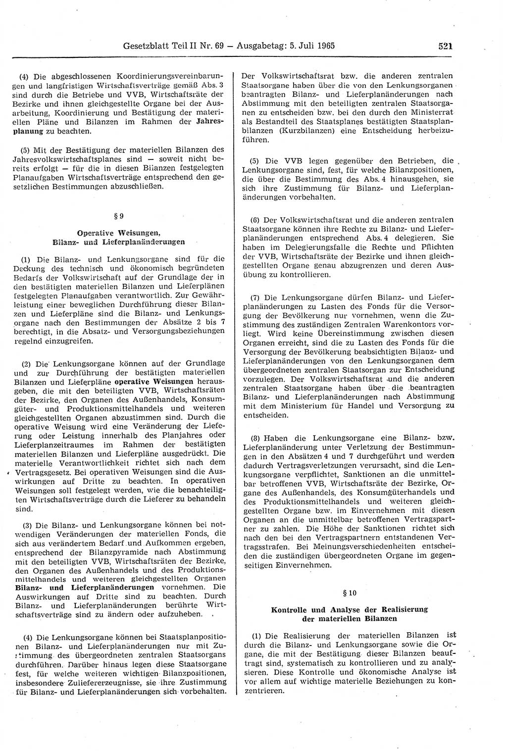 Gesetzblatt (GBl.) der Deutschen Demokratischen Republik (DDR) Teil ⅠⅠ 1965, Seite 521 (GBl. DDR ⅠⅠ 1965, S. 521)