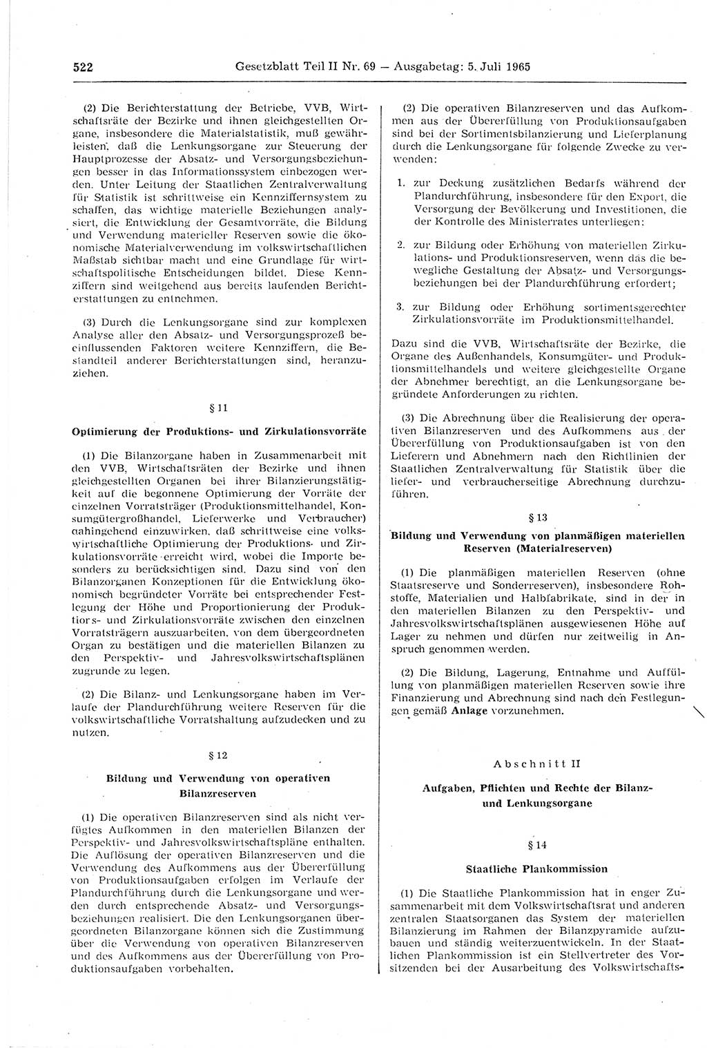 Gesetzblatt (GBl.) der Deutschen Demokratischen Republik (DDR) Teil ⅠⅠ 1965, Seite 522 (GBl. DDR ⅠⅠ 1965, S. 522)