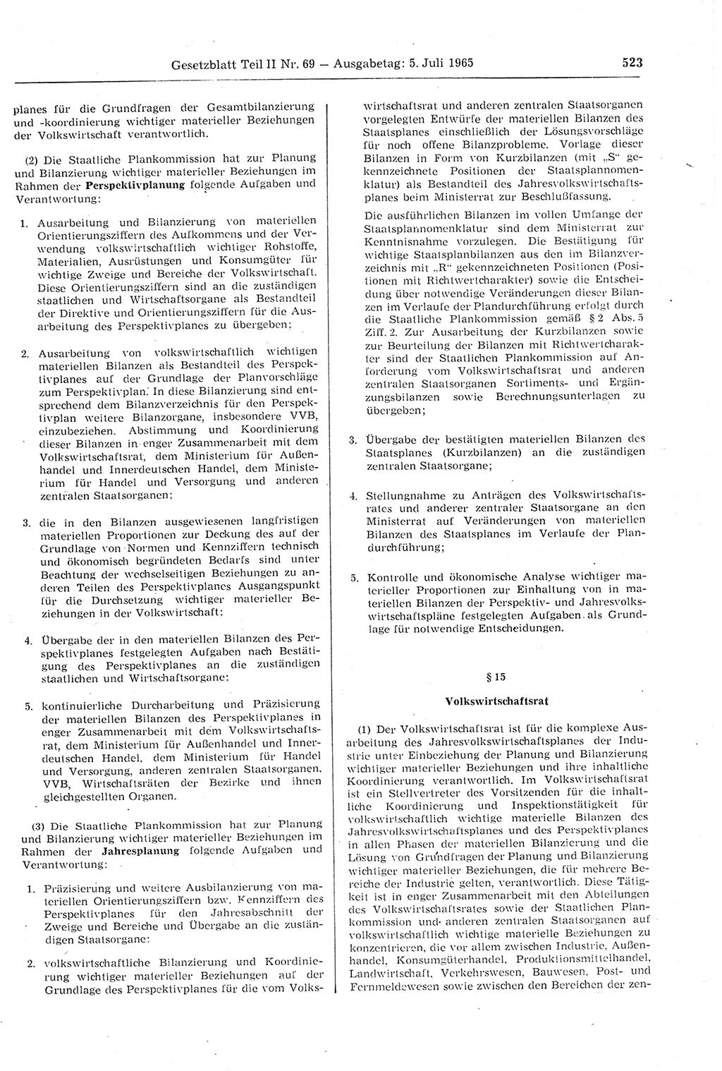 Gesetzblatt (GBl.) der Deutschen Demokratischen Republik (DDR) Teil ⅠⅠ 1965, Seite 523 (GBl. DDR ⅠⅠ 1965, S. 523)