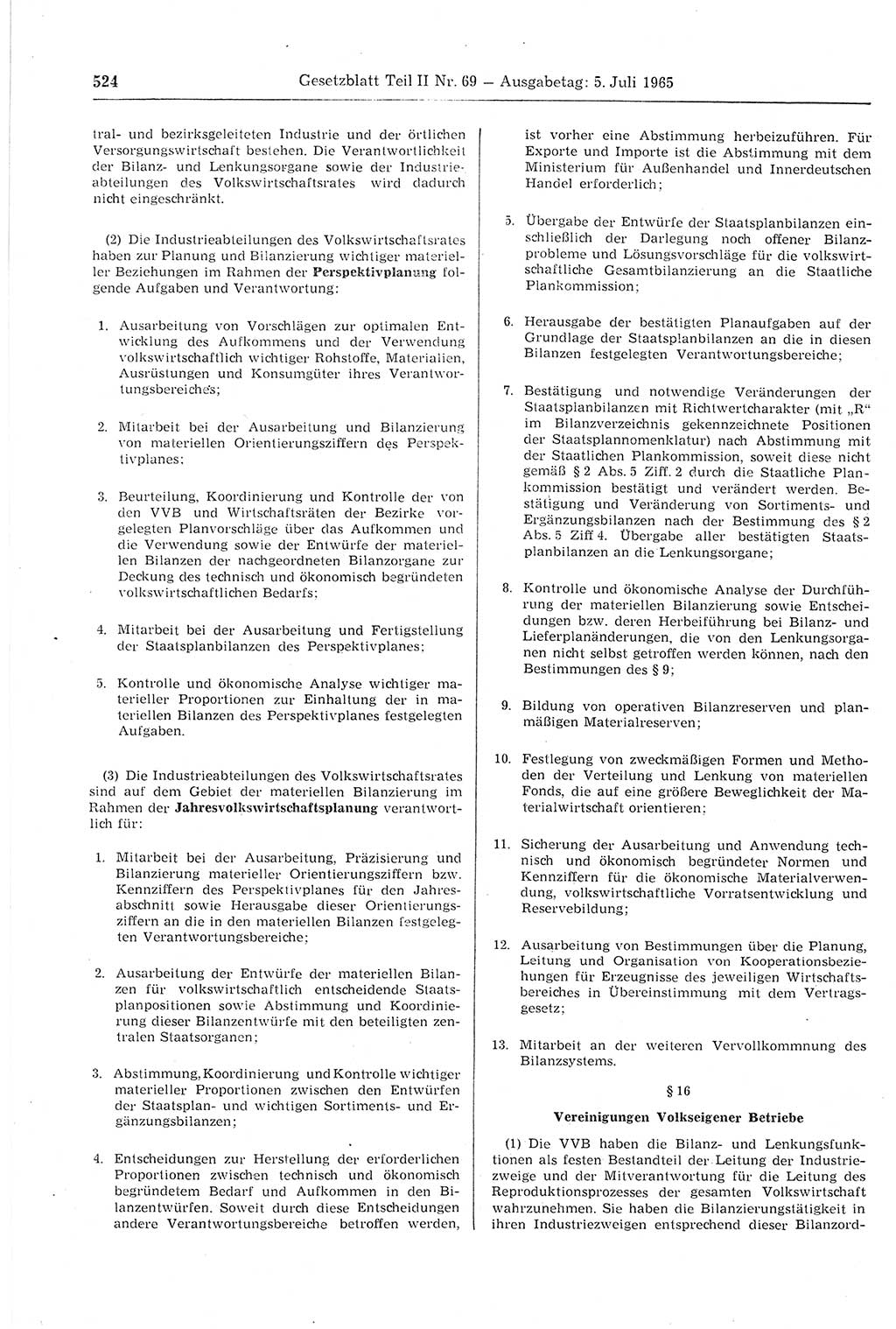 Gesetzblatt (GBl.) der Deutschen Demokratischen Republik (DDR) Teil ⅠⅠ 1965, Seite 524 (GBl. DDR ⅠⅠ 1965, S. 524)