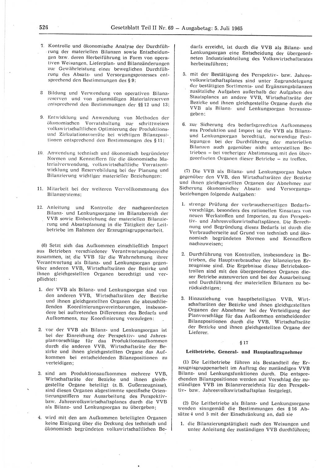 Gesetzblatt (GBl.) der Deutschen Demokratischen Republik (DDR) Teil ⅠⅠ 1965, Seite 526 (GBl. DDR ⅠⅠ 1965, S. 526)