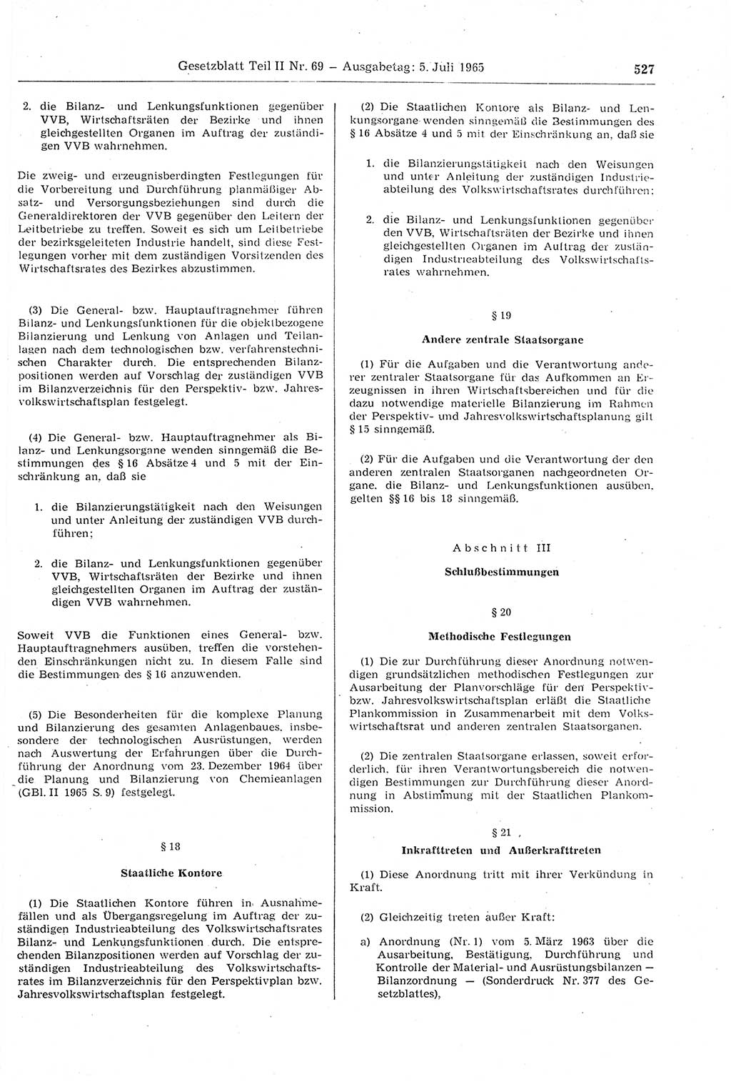 Gesetzblatt (GBl.) der Deutschen Demokratischen Republik (DDR) Teil ⅠⅠ 1965, Seite 527 (GBl. DDR ⅠⅠ 1965, S. 527)