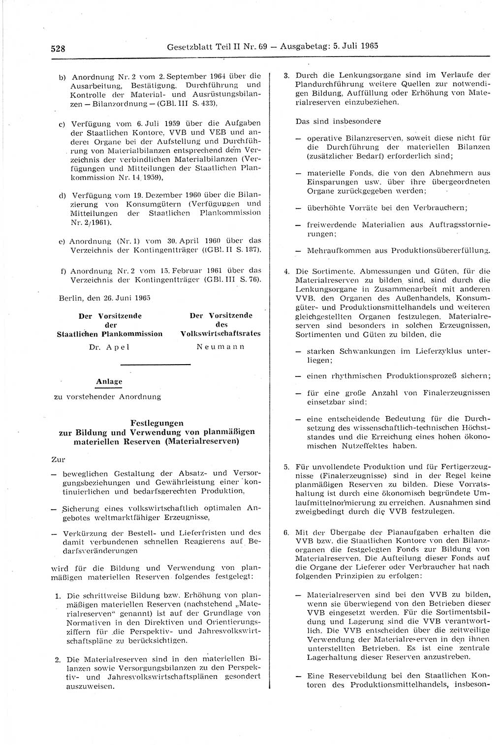 Gesetzblatt (GBl.) der Deutschen Demokratischen Republik (DDR) Teil ⅠⅠ 1965, Seite 528 (GBl. DDR ⅠⅠ 1965, S. 528)