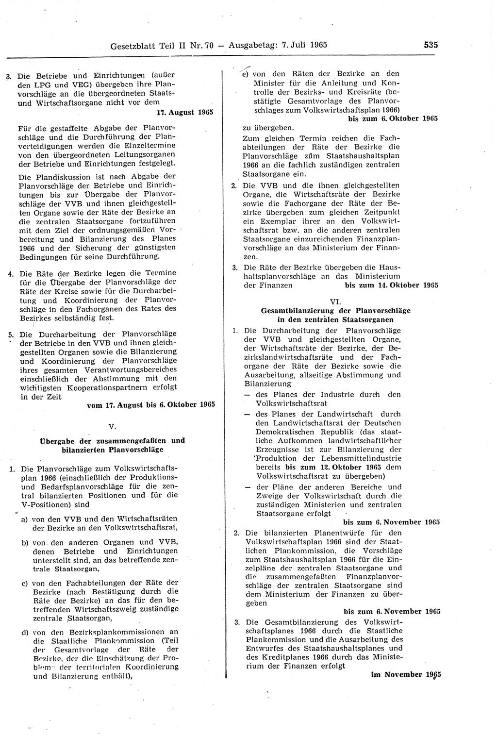 Gesetzblatt (GBl.) der Deutschen Demokratischen Republik (DDR) Teil ⅠⅠ 1965, Seite 535 (GBl. DDR ⅠⅠ 1965, S. 535)