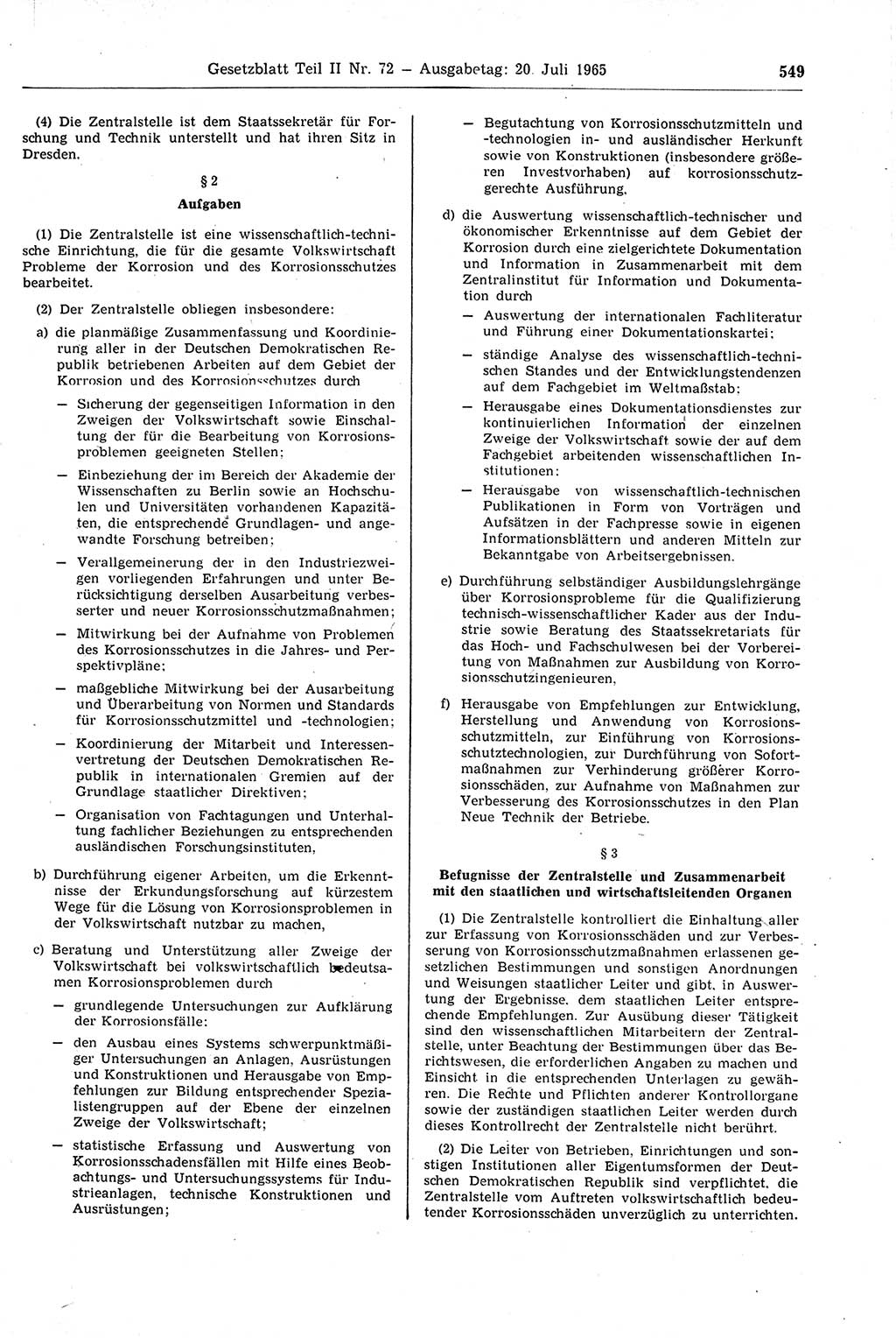 Gesetzblatt (GBl.) der Deutschen Demokratischen Republik (DDR) Teil ⅠⅠ 1965, Seite 549 (GBl. DDR ⅠⅠ 1965, S. 549)