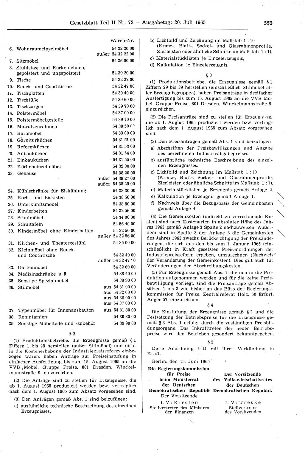 Gesetzblatt (GBl.) der Deutschen Demokratischen Republik (DDR) Teil ⅠⅠ 1965, Seite 555 (GBl. DDR ⅠⅠ 1965, S. 555)