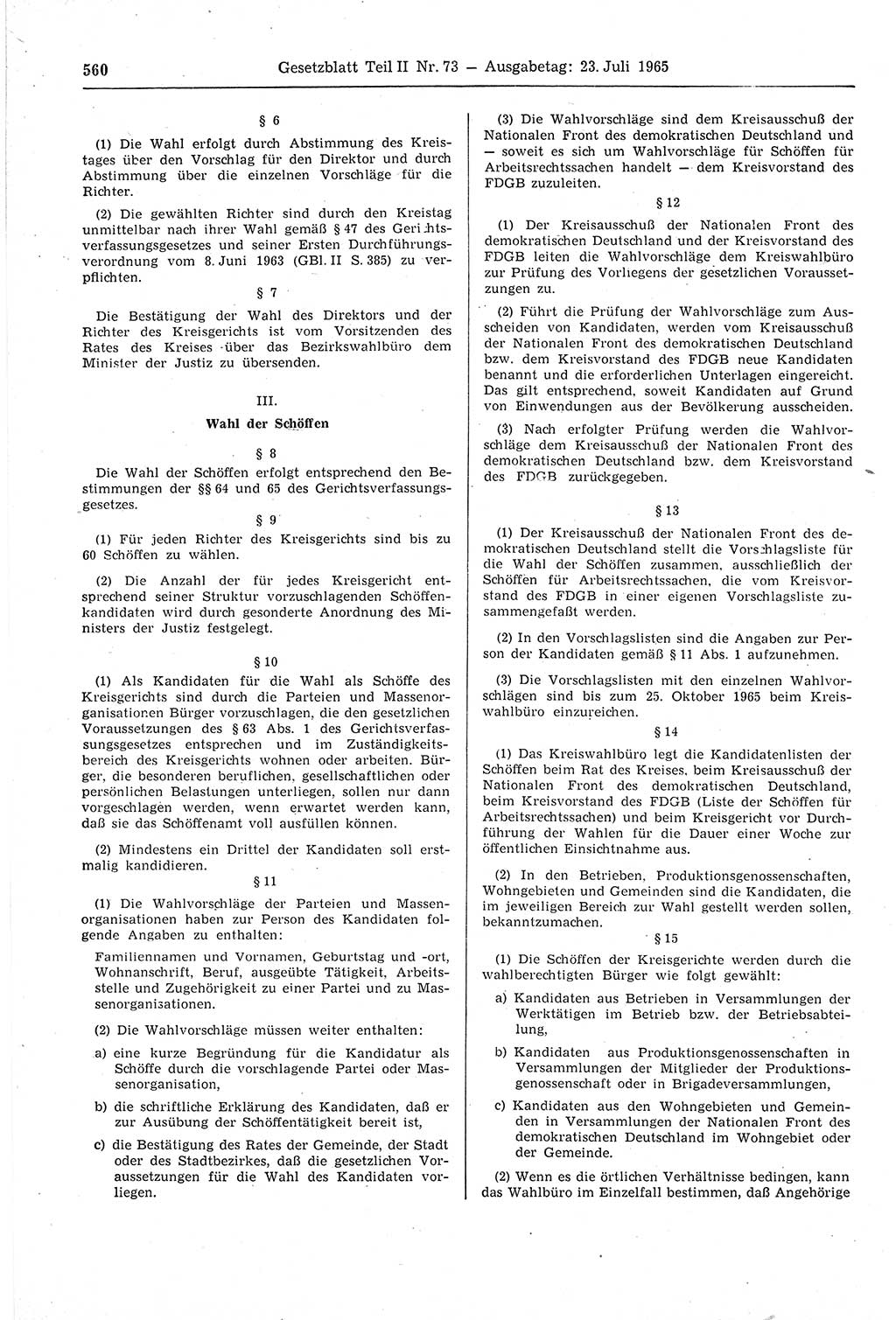 Gesetzblatt (GBl.) der Deutschen Demokratischen Republik (DDR) Teil ⅠⅠ 1965, Seite 560 (GBl. DDR ⅠⅠ 1965, S. 560)