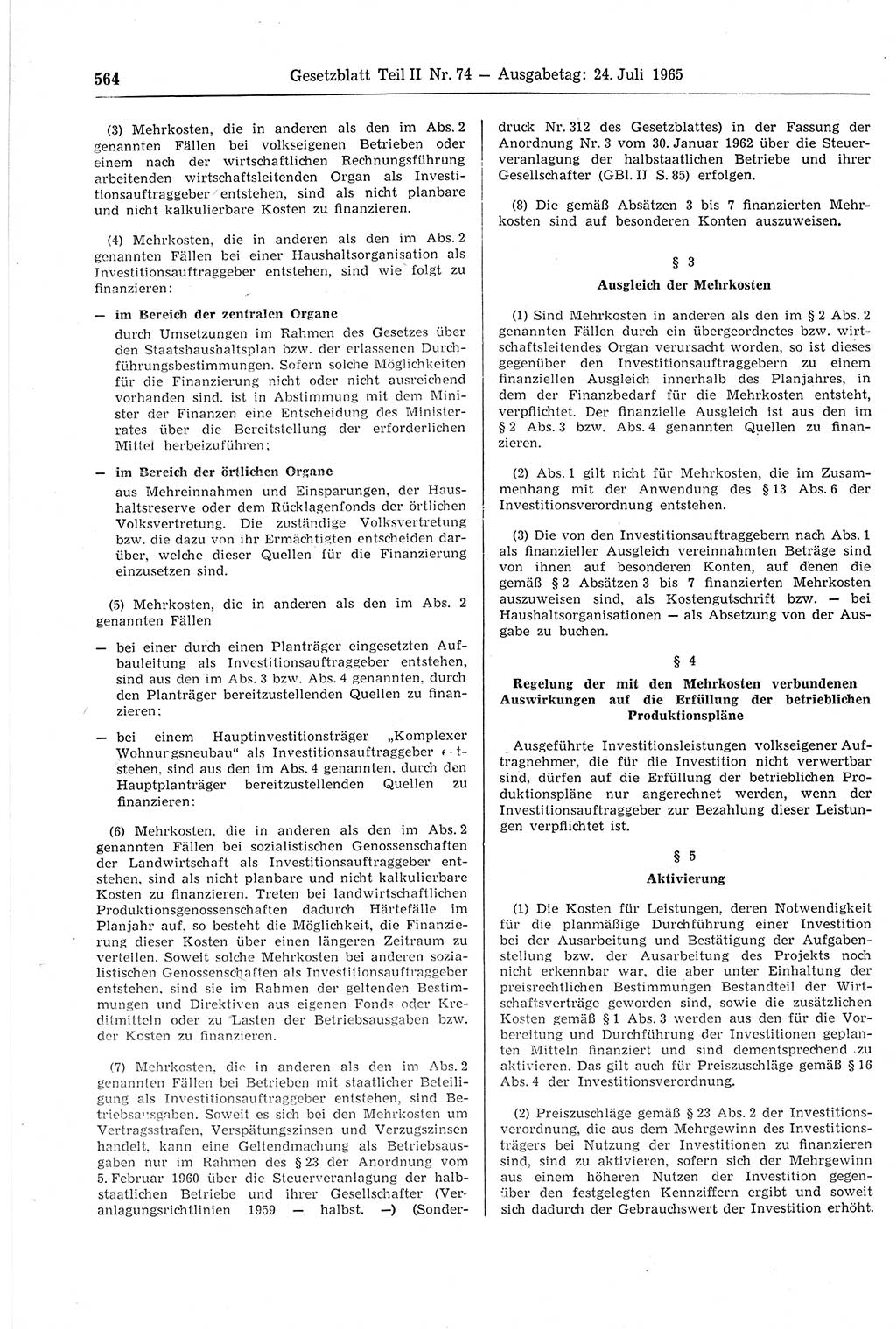 Gesetzblatt (GBl.) der Deutschen Demokratischen Republik (DDR) Teil ⅠⅠ 1965, Seite 564 (GBl. DDR ⅠⅠ 1965, S. 564)