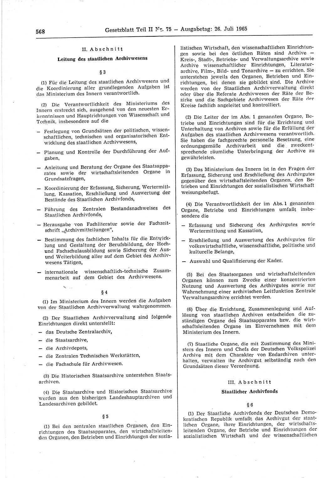 Gesetzblatt (GBl.) der Deutschen Demokratischen Republik (DDR) Teil ⅠⅠ 1965, Seite 568 (GBl. DDR ⅠⅠ 1965, S. 568)