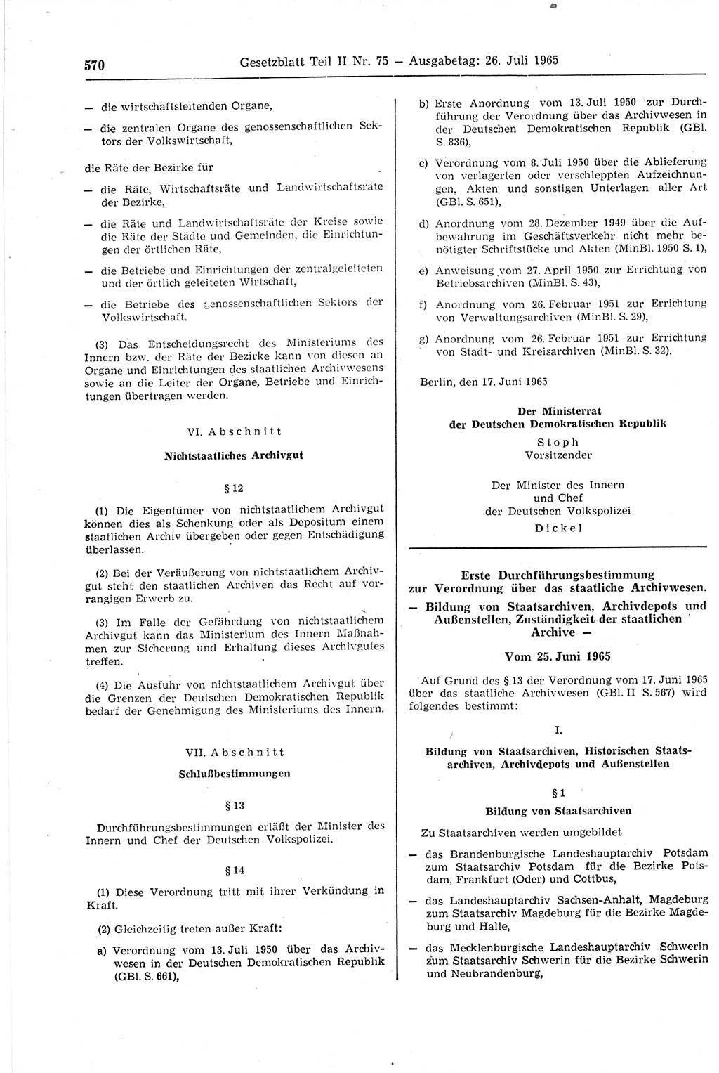 Gesetzblatt (GBl.) der Deutschen Demokratischen Republik (DDR) Teil ⅠⅠ 1965, Seite 570 (GBl. DDR ⅠⅠ 1965, S. 570)