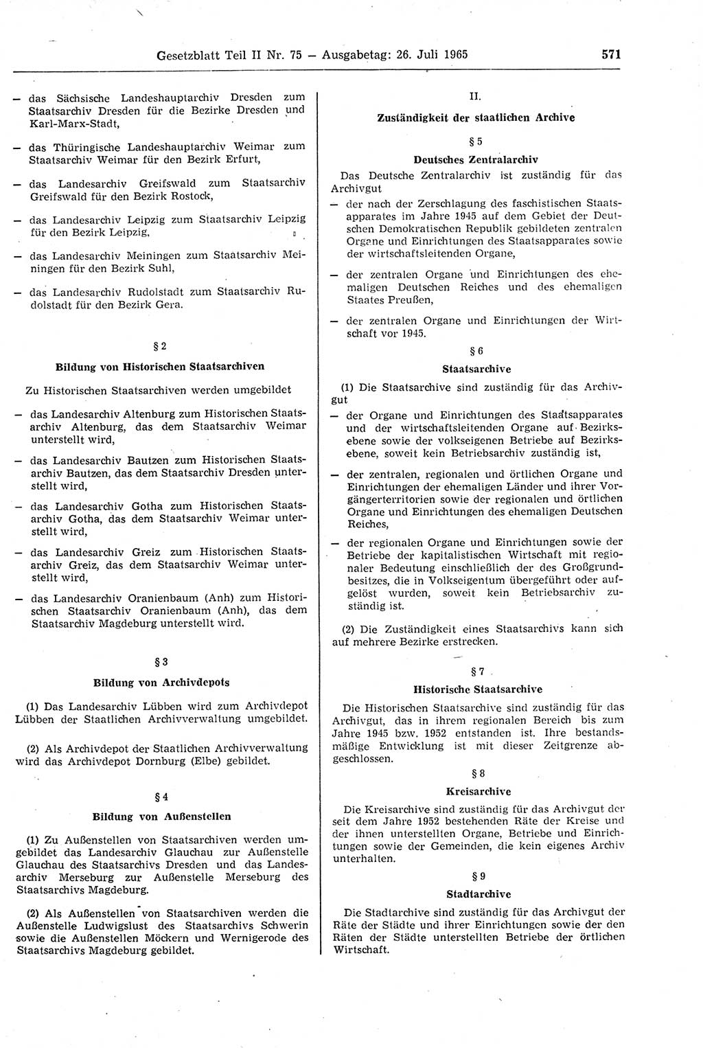 Gesetzblatt (GBl.) der Deutschen Demokratischen Republik (DDR) Teil ⅠⅠ 1965, Seite 571 (GBl. DDR ⅠⅠ 1965, S. 571)