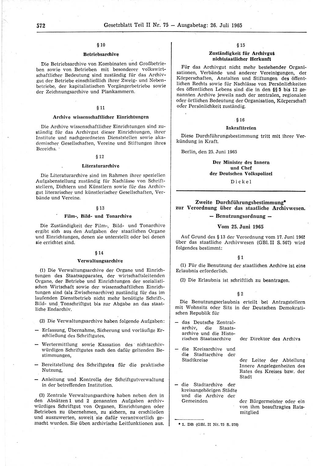 Gesetzblatt (GBl.) der Deutschen Demokratischen Republik (DDR) Teil ⅠⅠ 1965, Seite 572 (GBl. DDR ⅠⅠ 1965, S. 572)