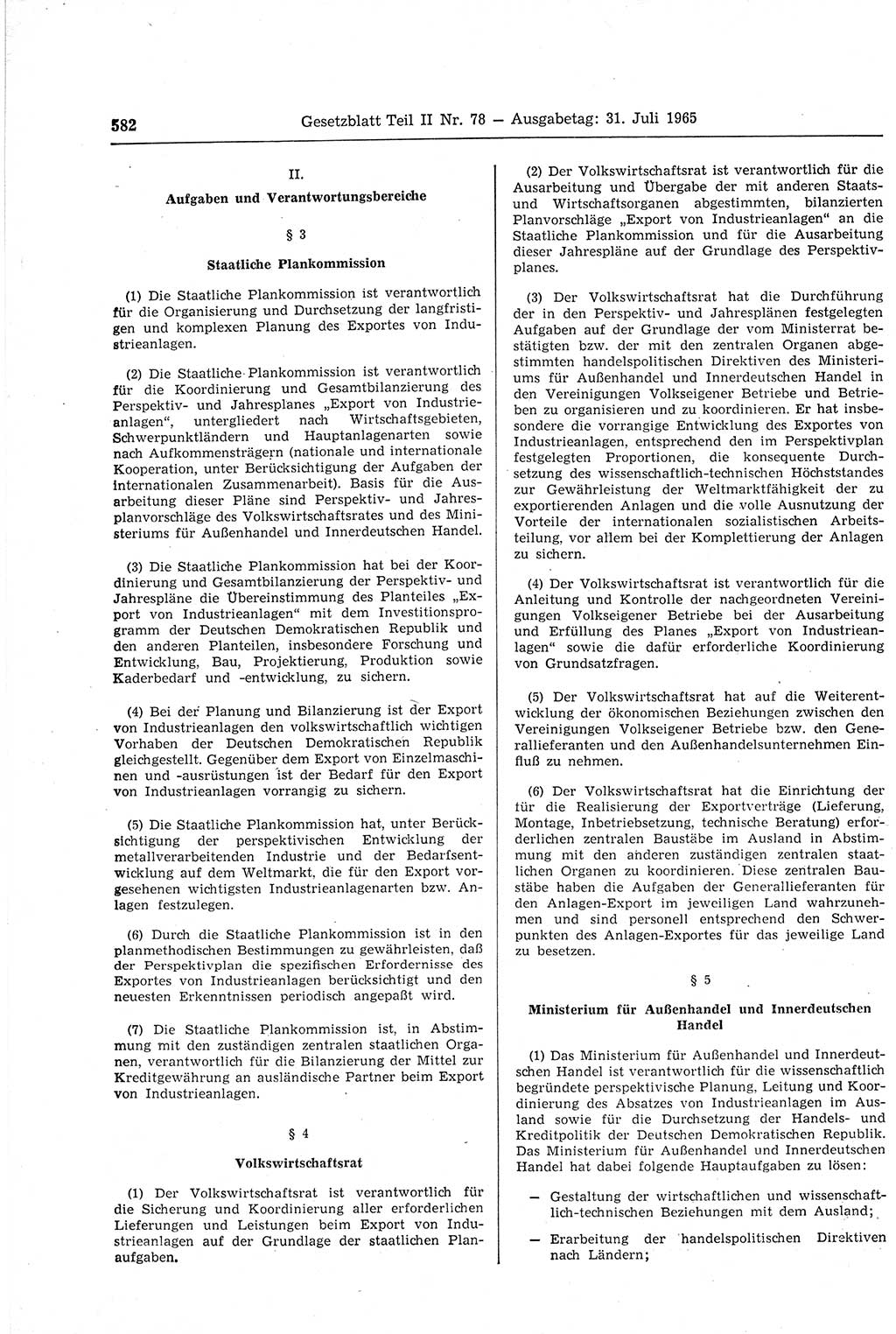 Gesetzblatt (GBl.) der Deutschen Demokratischen Republik (DDR) Teil ⅠⅠ 1965, Seite 582 (GBl. DDR ⅠⅠ 1965, S. 582)