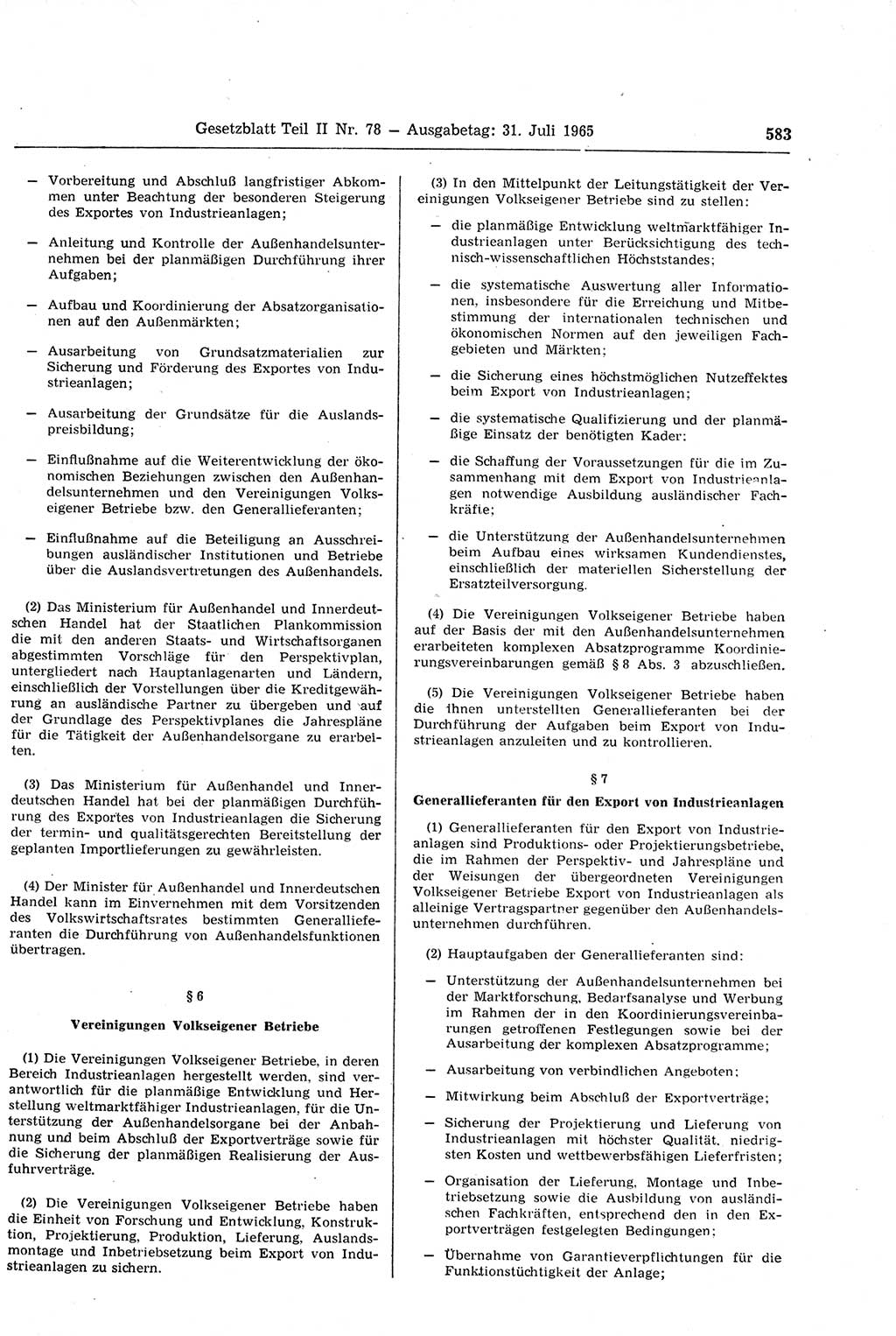 Gesetzblatt (GBl.) der Deutschen Demokratischen Republik (DDR) Teil ⅠⅠ 1965, Seite 583 (GBl. DDR ⅠⅠ 1965, S. 583)