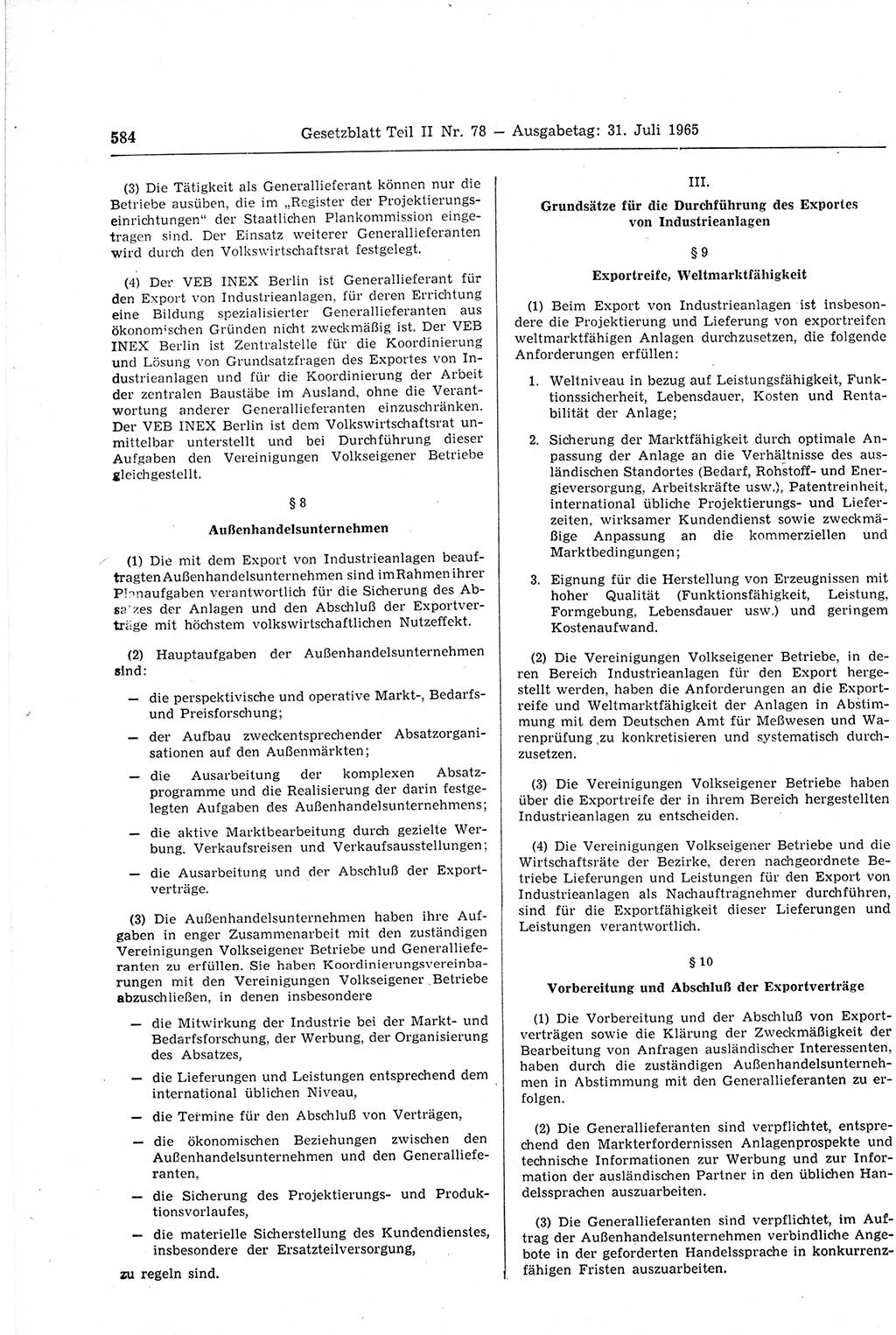 Gesetzblatt (GBl.) der Deutschen Demokratischen Republik (DDR) Teil ⅠⅠ 1965, Seite 584 (GBl. DDR ⅠⅠ 1965, S. 584)