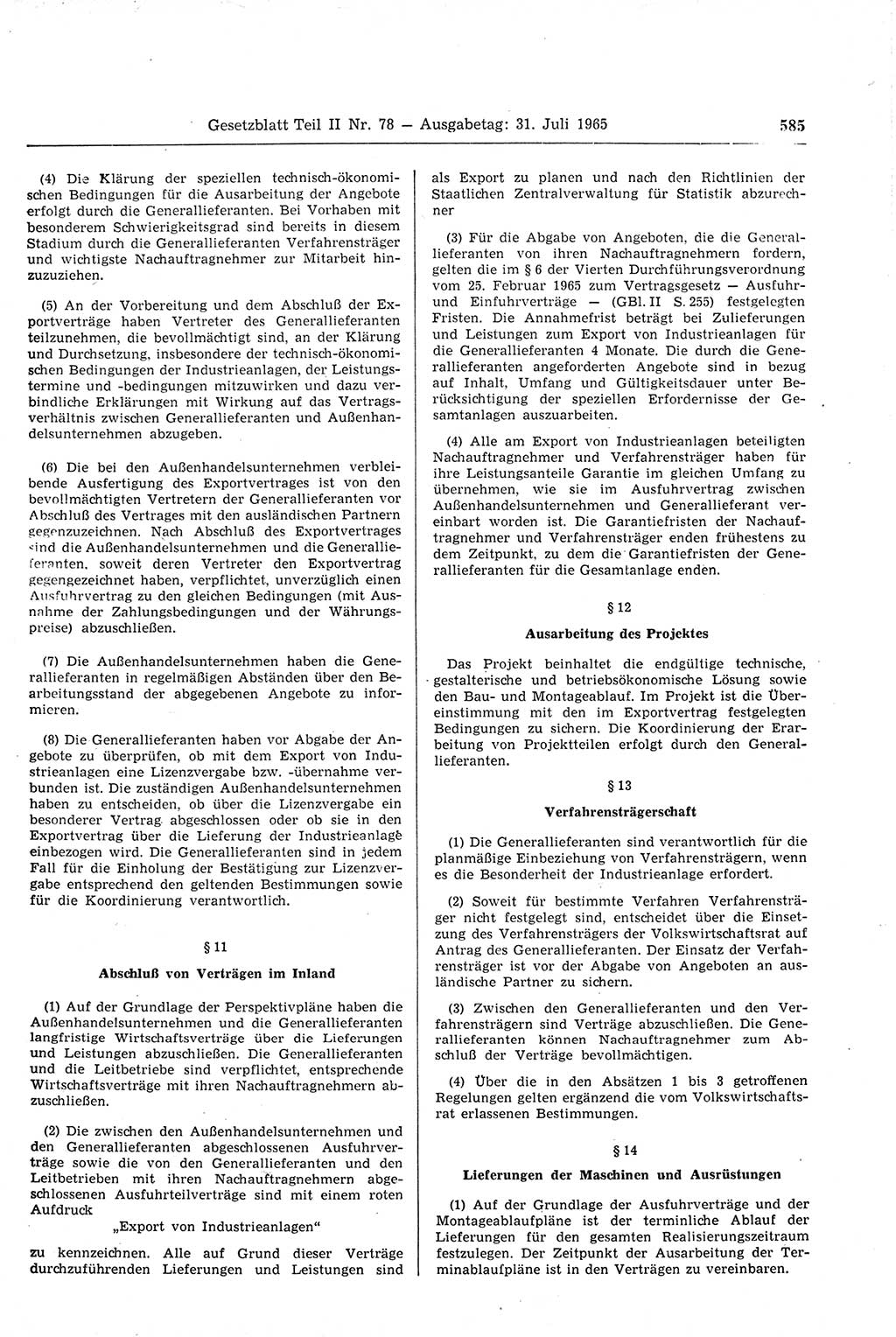 Gesetzblatt (GBl.) der Deutschen Demokratischen Republik (DDR) Teil ⅠⅠ 1965, Seite 585 (GBl. DDR ⅠⅠ 1965, S. 585)