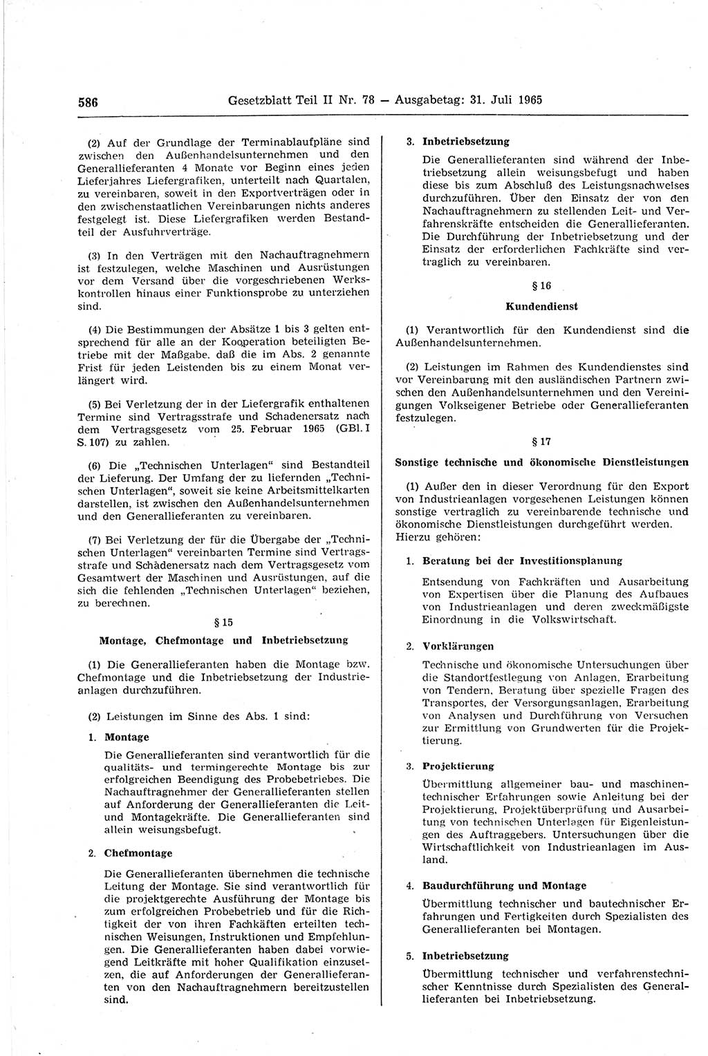 Gesetzblatt (GBl.) der Deutschen Demokratischen Republik (DDR) Teil ⅠⅠ 1965, Seite 586 (GBl. DDR ⅠⅠ 1965, S. 586)