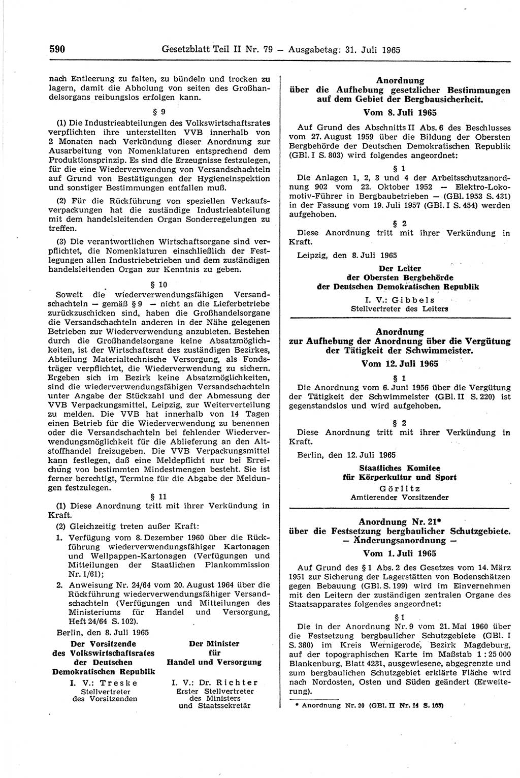 Gesetzblatt (GBl.) der Deutschen Demokratischen Republik (DDR) Teil ⅠⅠ 1965, Seite 590 (GBl. DDR ⅠⅠ 1965, S. 590)