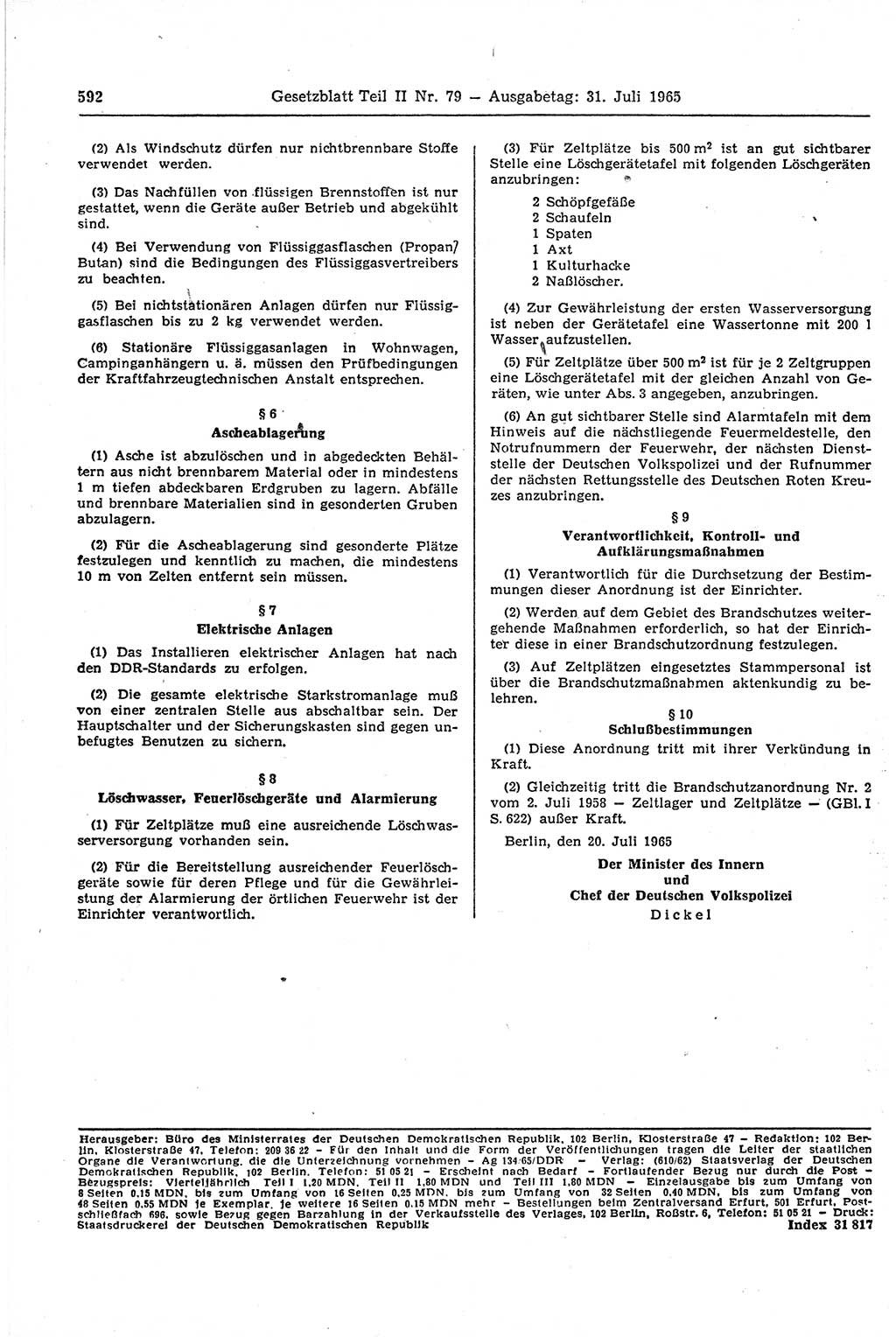 Gesetzblatt (GBl.) der Deutschen Demokratischen Republik (DDR) Teil ⅠⅠ 1965, Seite 592 (GBl. DDR ⅠⅠ 1965, S. 592)