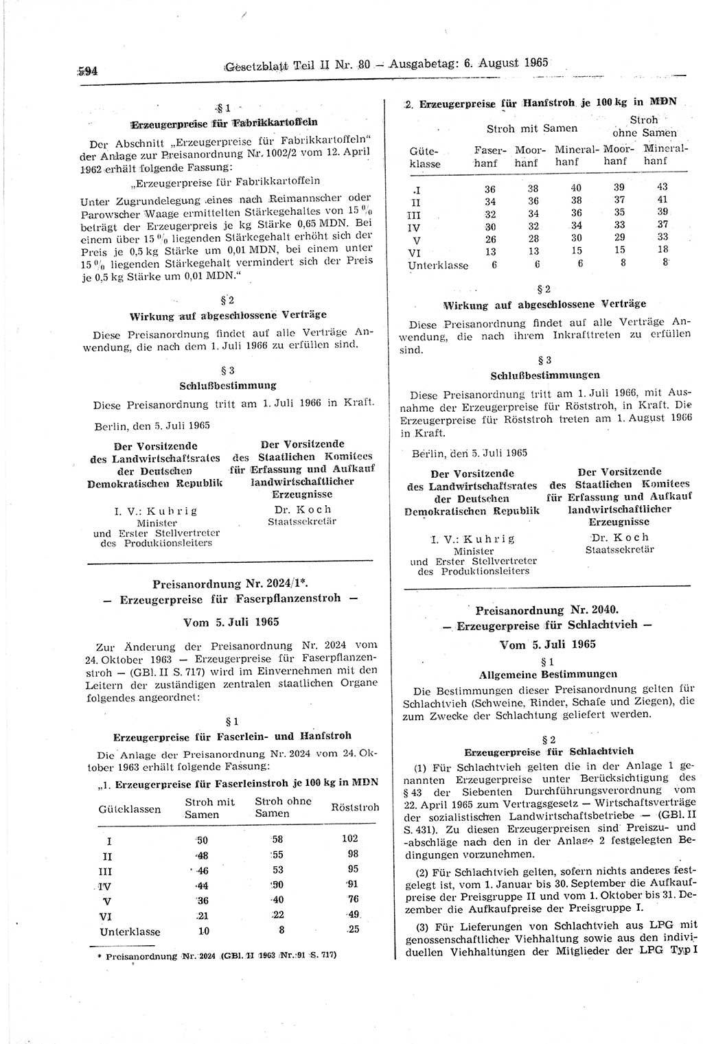 Gesetzblatt (GBl.) der Deutschen Demokratischen Republik (DDR) Teil ⅠⅠ 1965, Seite 594 (GBl. DDR ⅠⅠ 1965, S. 594)